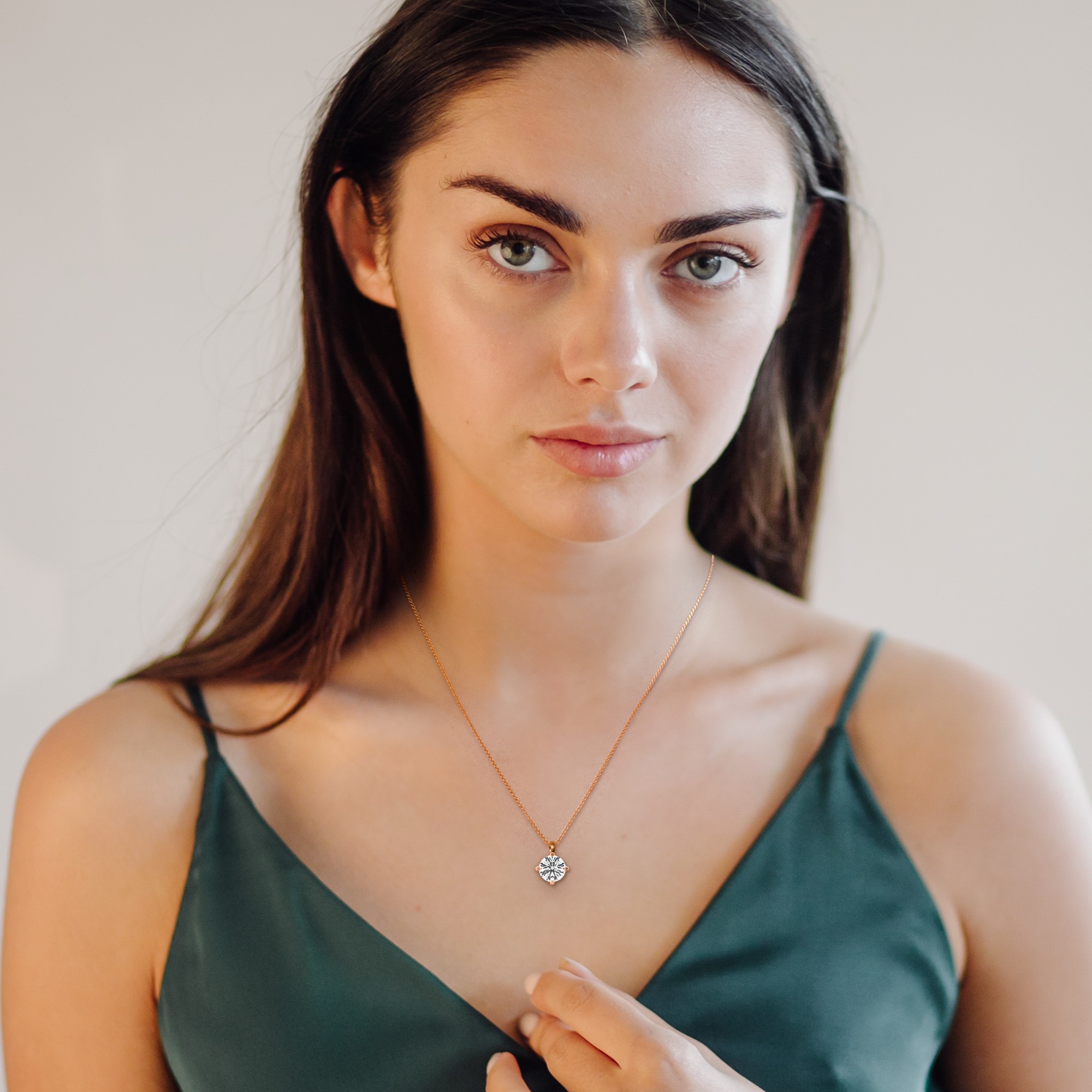 Round Solitaire 4 Ct Four Prong Pendant with 14K Rose Gold White Diamond