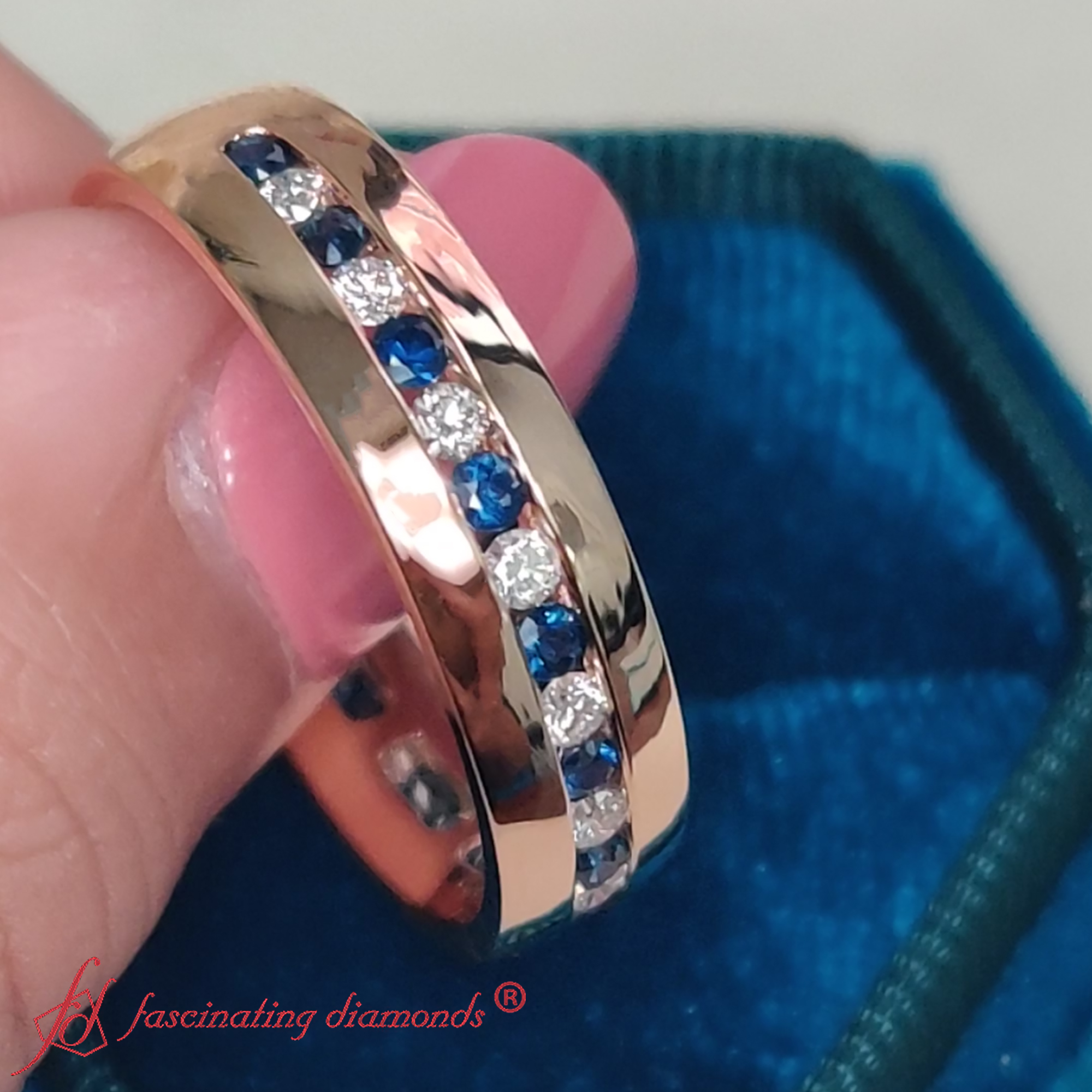 Rose Gold Blue Diamond Mens Wedding Ring Blue Diamond Mens Wedding