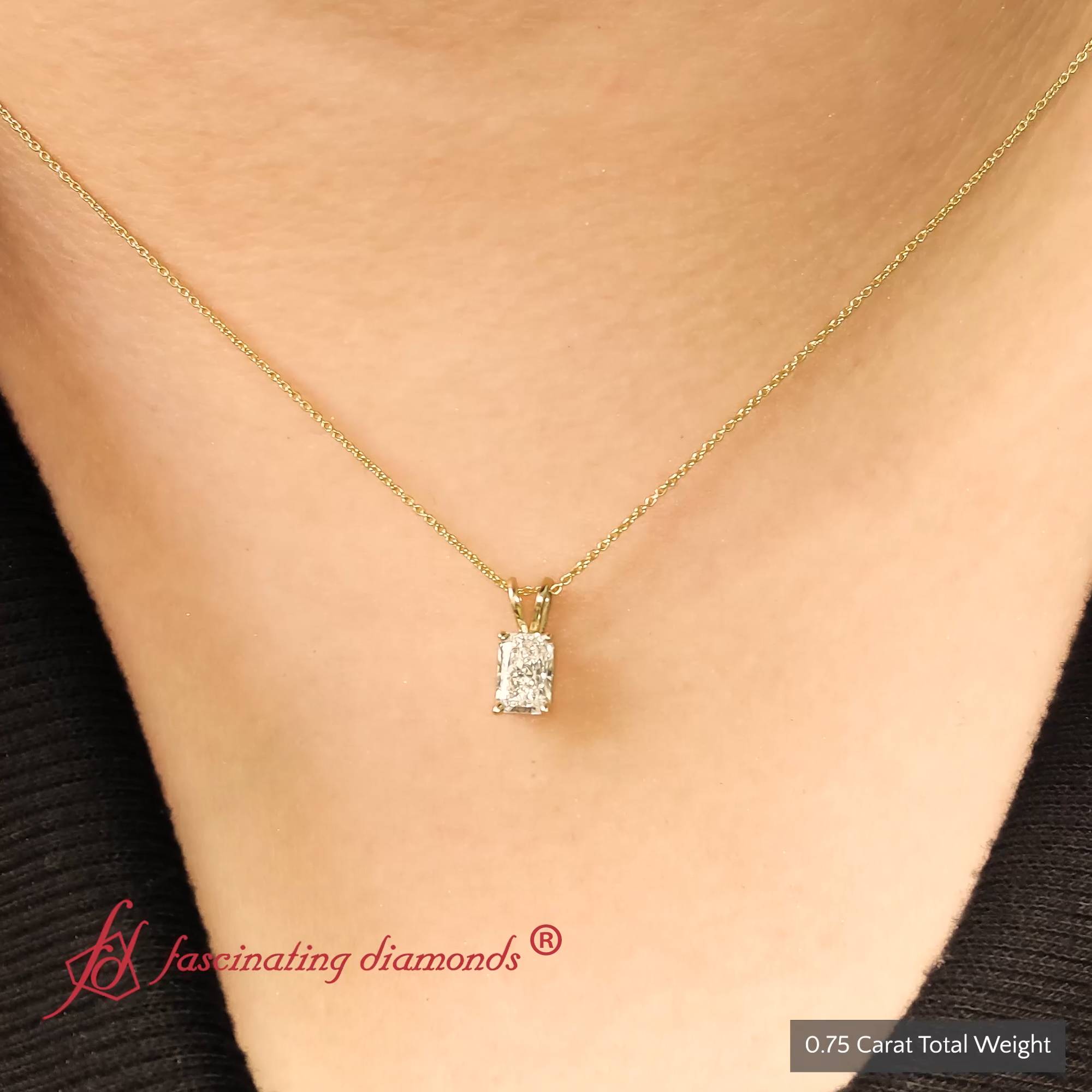 Radiant Single Diamond Necklace with 14K Yellow Gold White Diamond