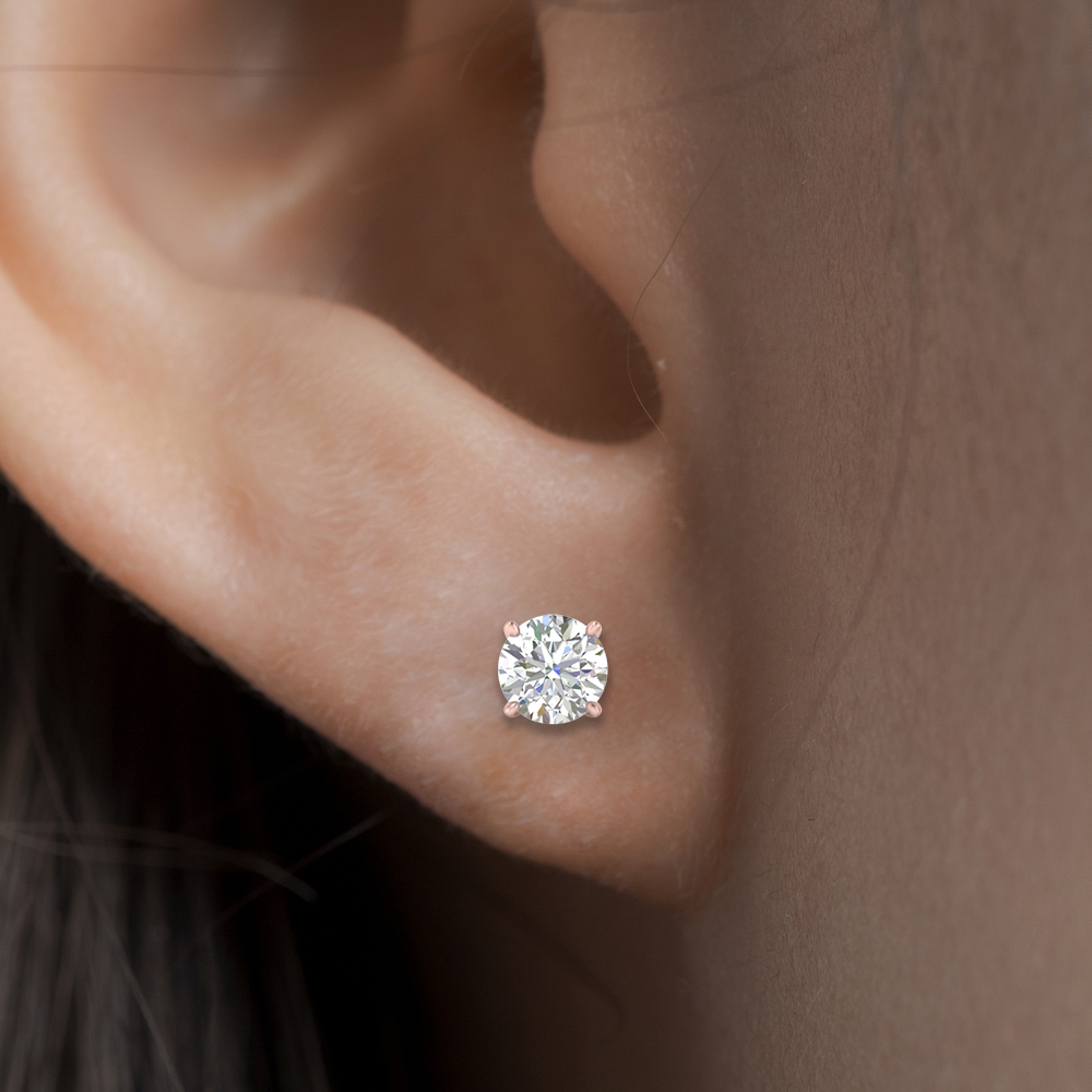 Round Cut 1 Carat Diamond Earrings For Women In 14K Rose Gold ...
