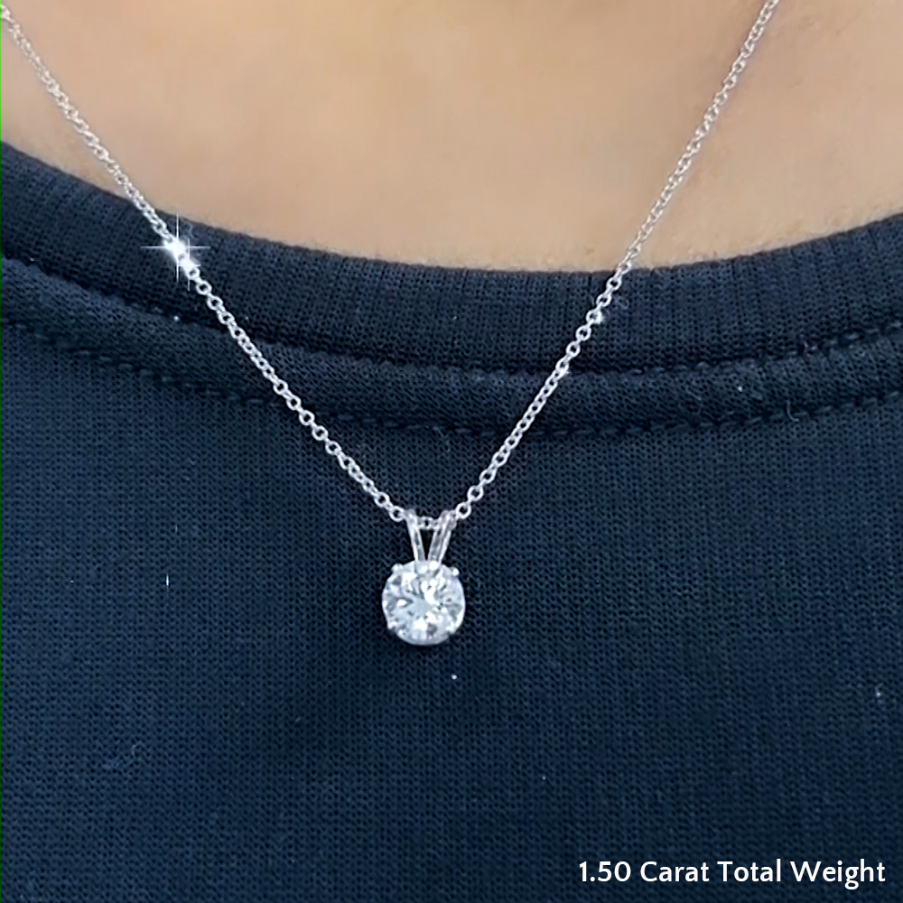 1.50 Carat Lab Diamond Solitaire Pendant Necklace with 14K White Gold White Diamond