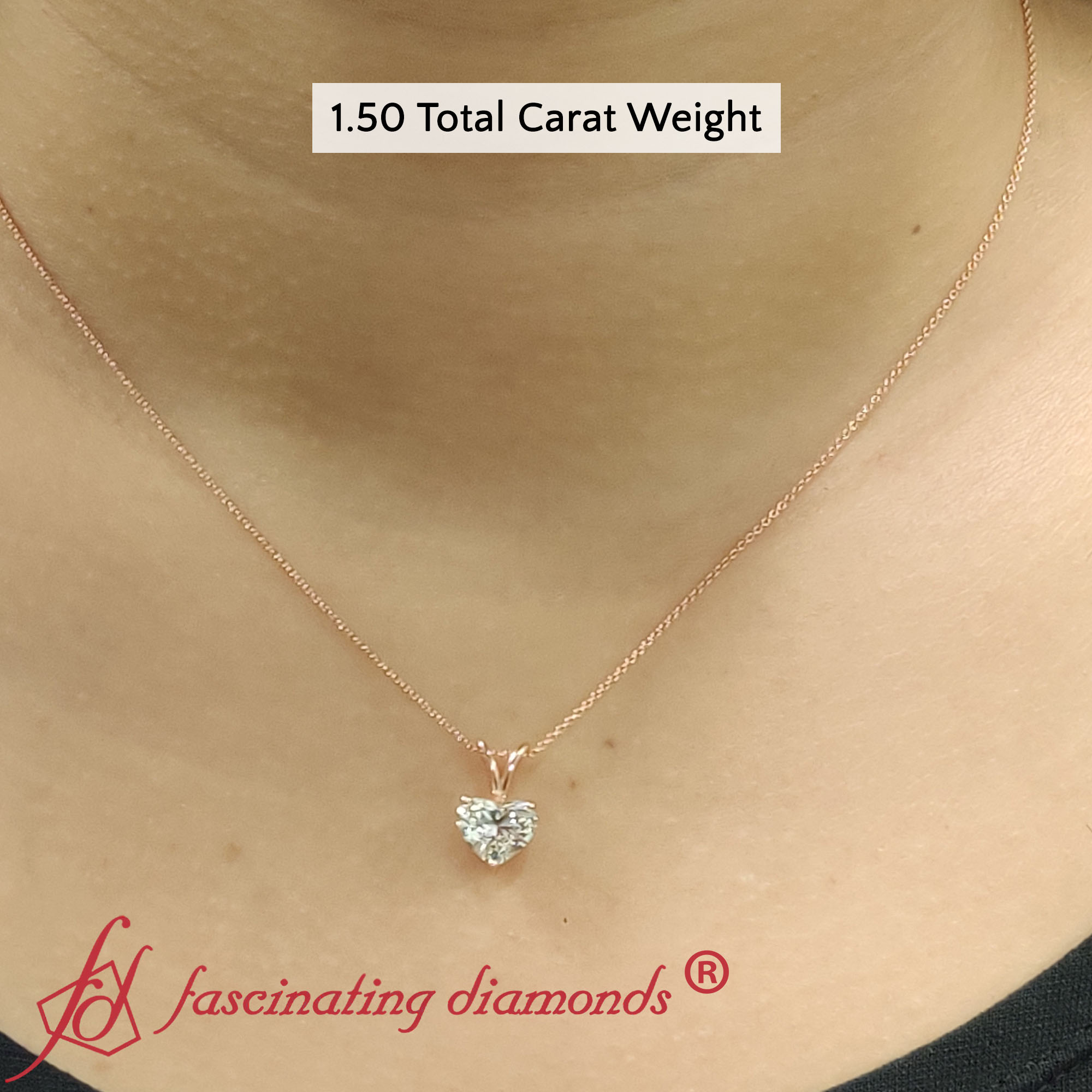 1.50 Ct. Single Heart Shaped Diamond Pendant with 14K Rose Gold White Diamond