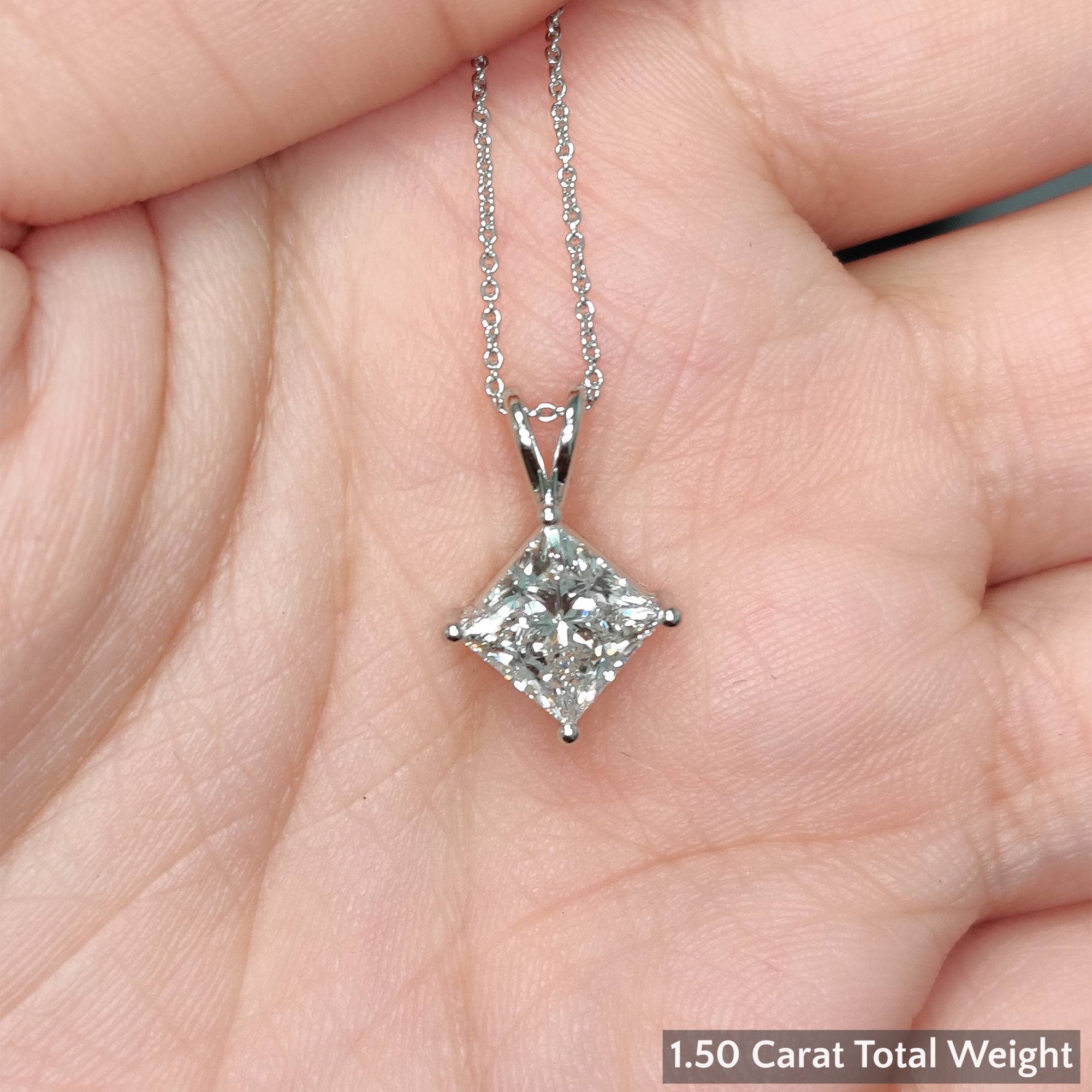 Solitaire Princess Cut Diamond Kite Pendant with 14K White Gold White Diamond