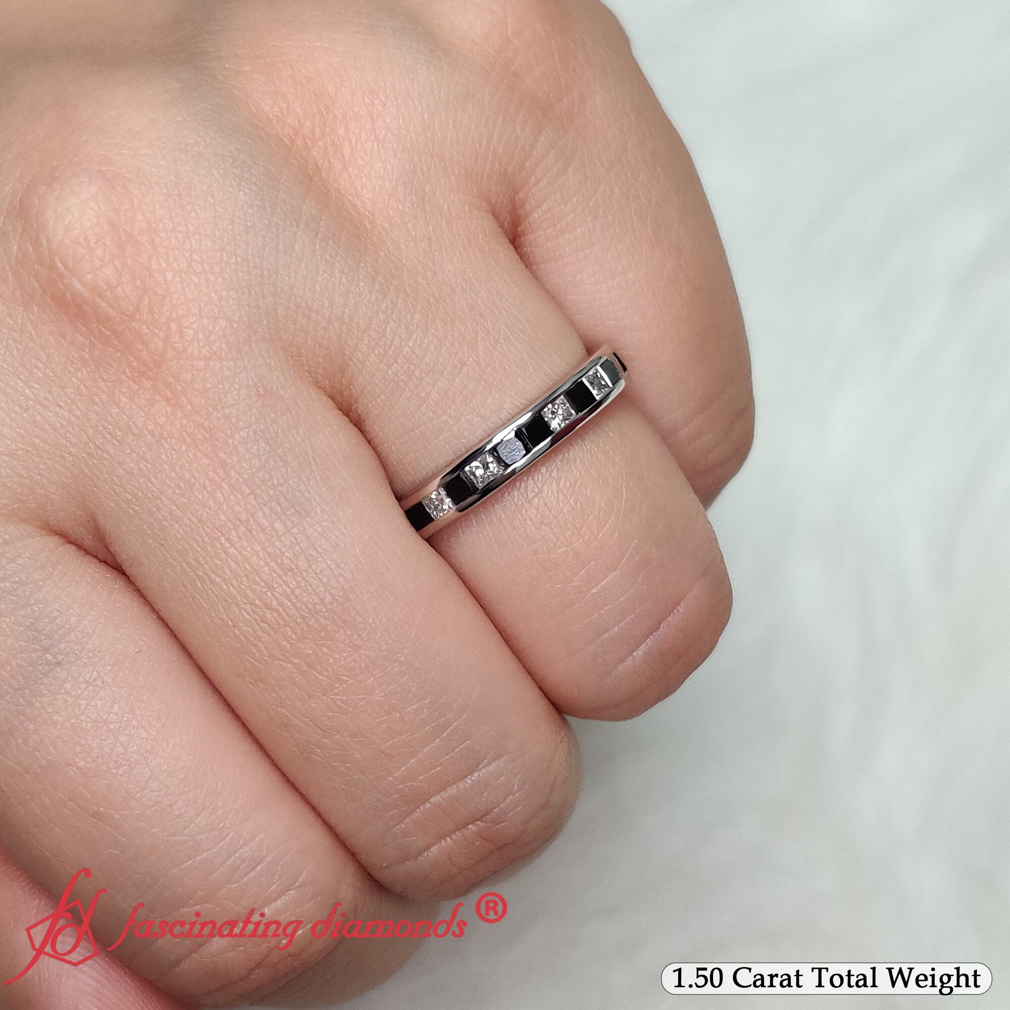 1.50 Ct. Princess Eternity Anniversary Band with 14K White Gold Black Diamond