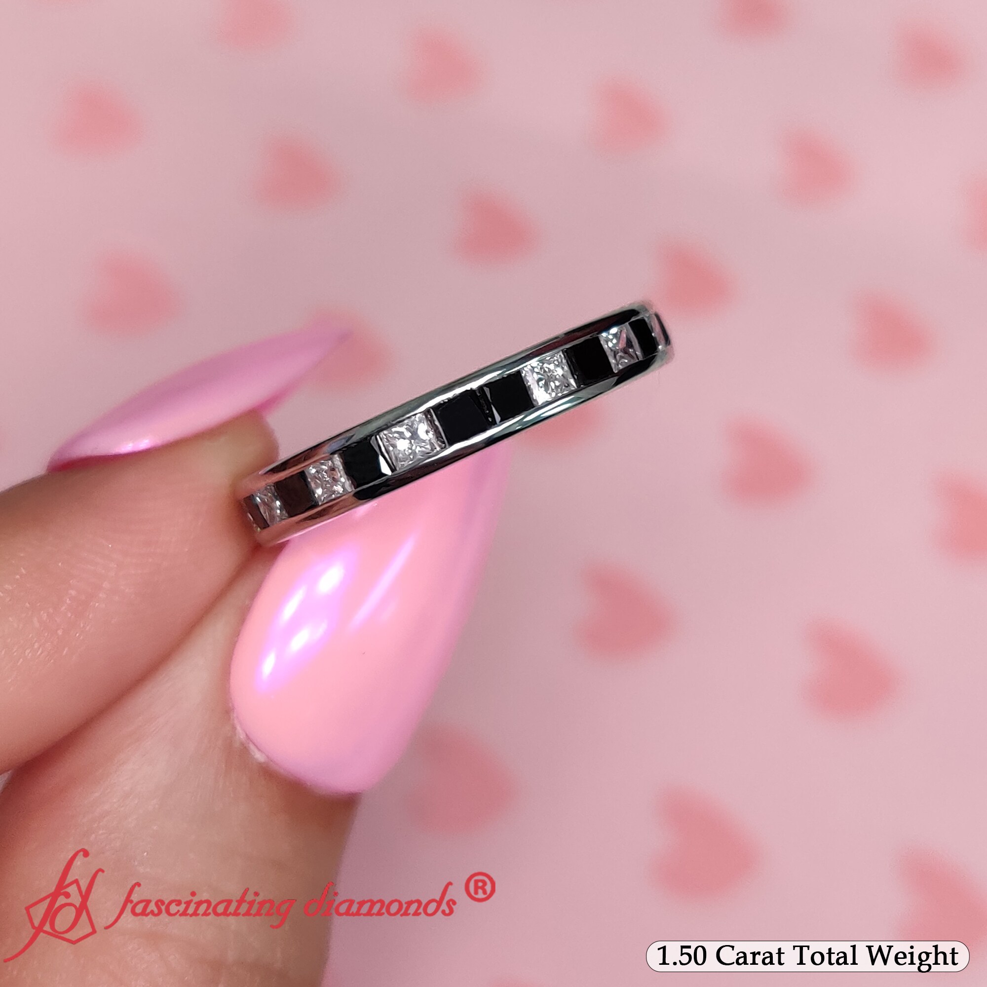 1.50 Ct. Princess Eternity Anniversary Band with 14K White Gold Black Diamond