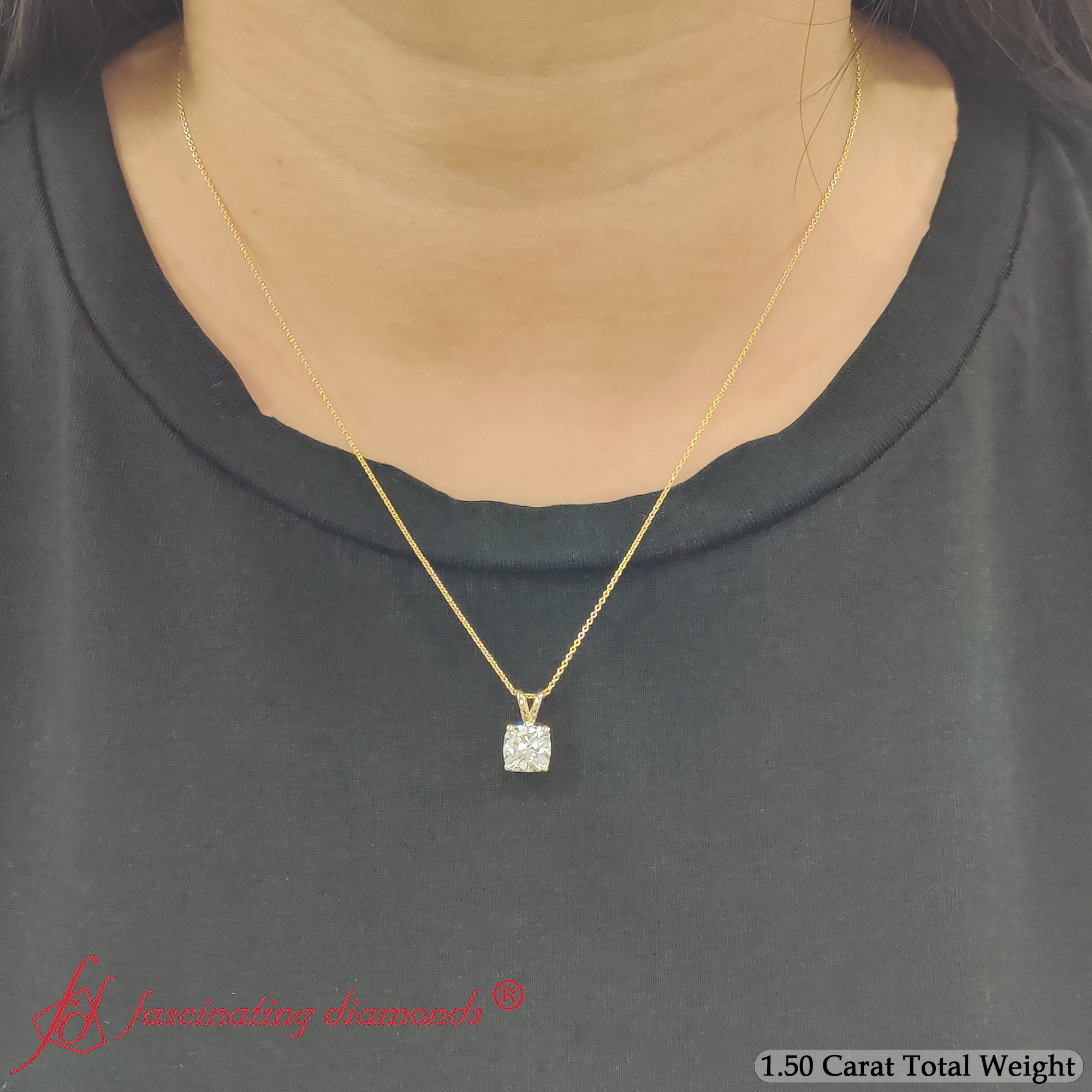 1.50 Ct. Single Diamond Cushion Pendant with 14K Yellow Gold White Diamond