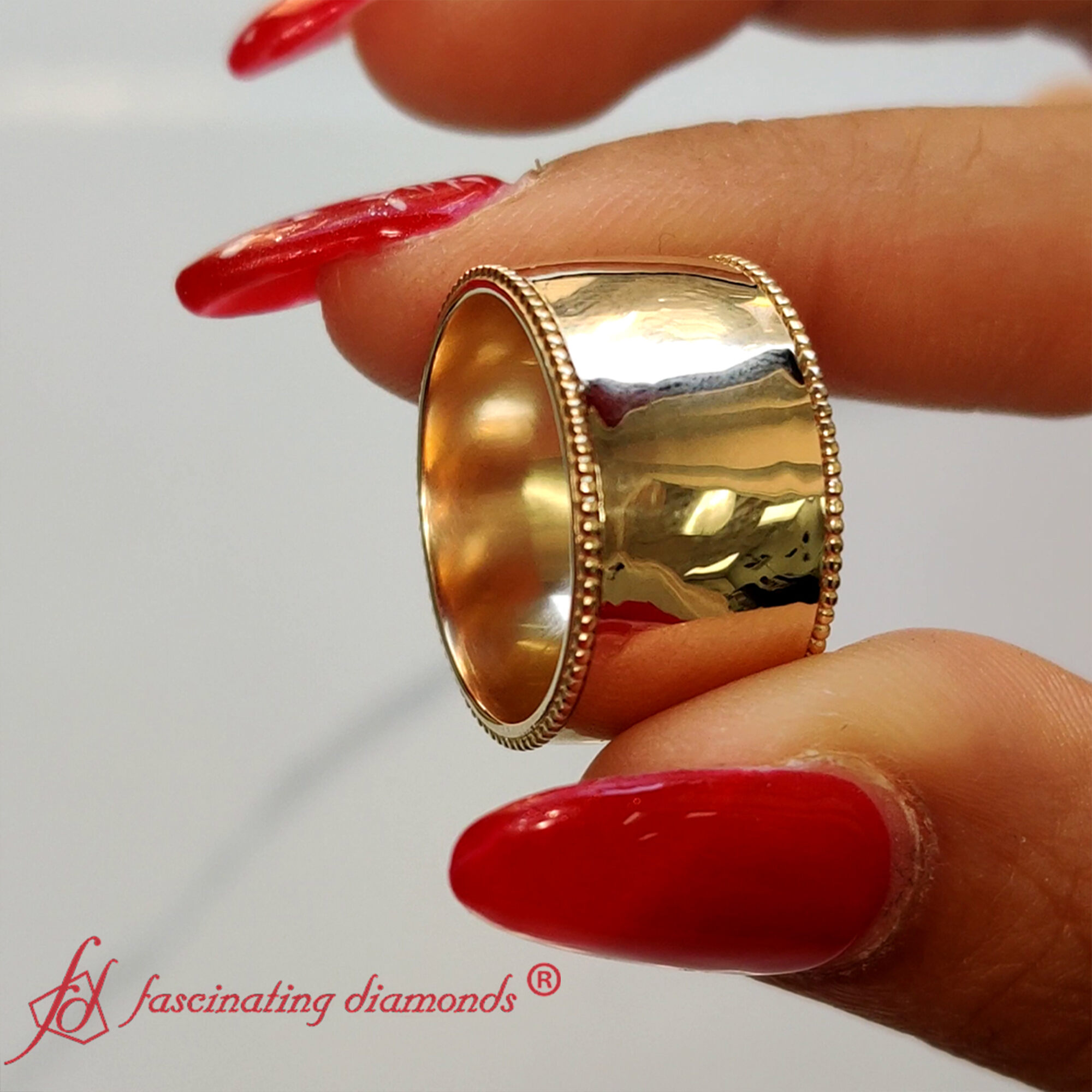 12 mm Comfort Fit Wedding Band Milgrain Edge with 14K Yellow Gold undefined