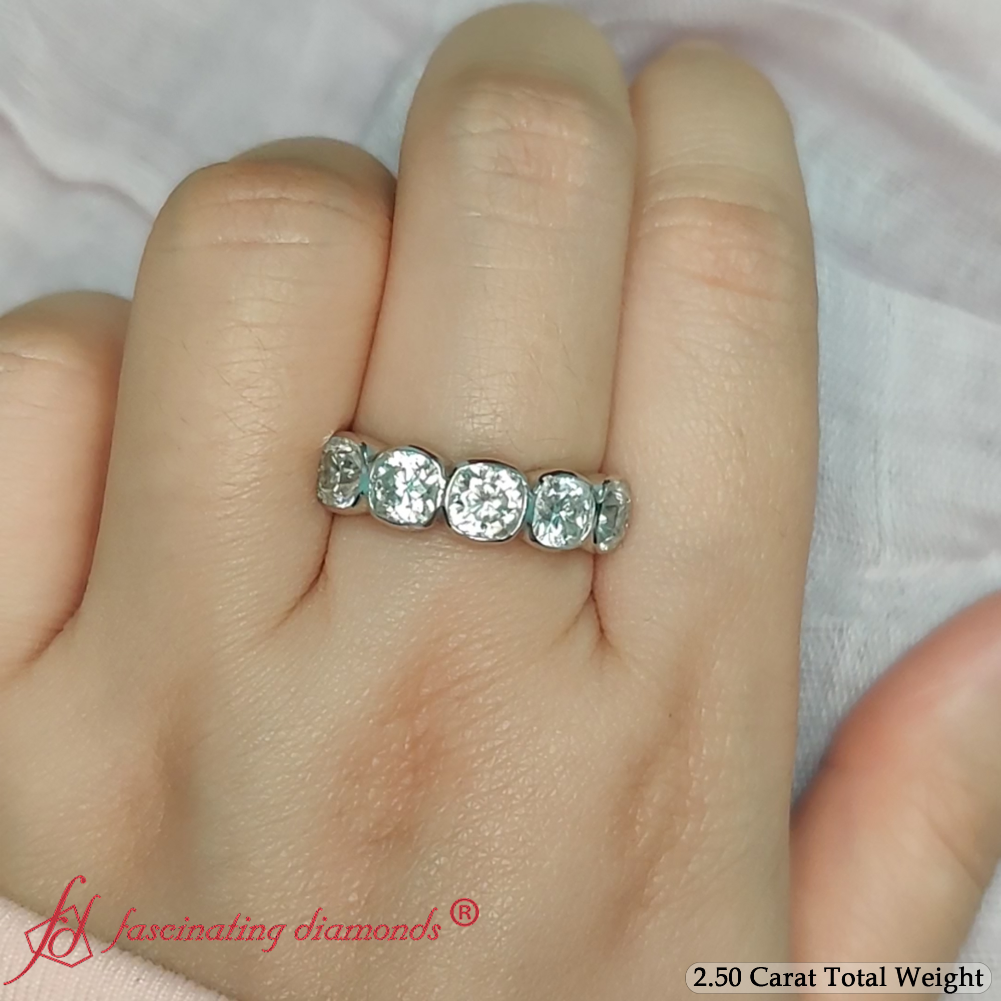 2.50 Ct. Cushion Diamond 5 Stone Ring with 14K White Gold White Diamond