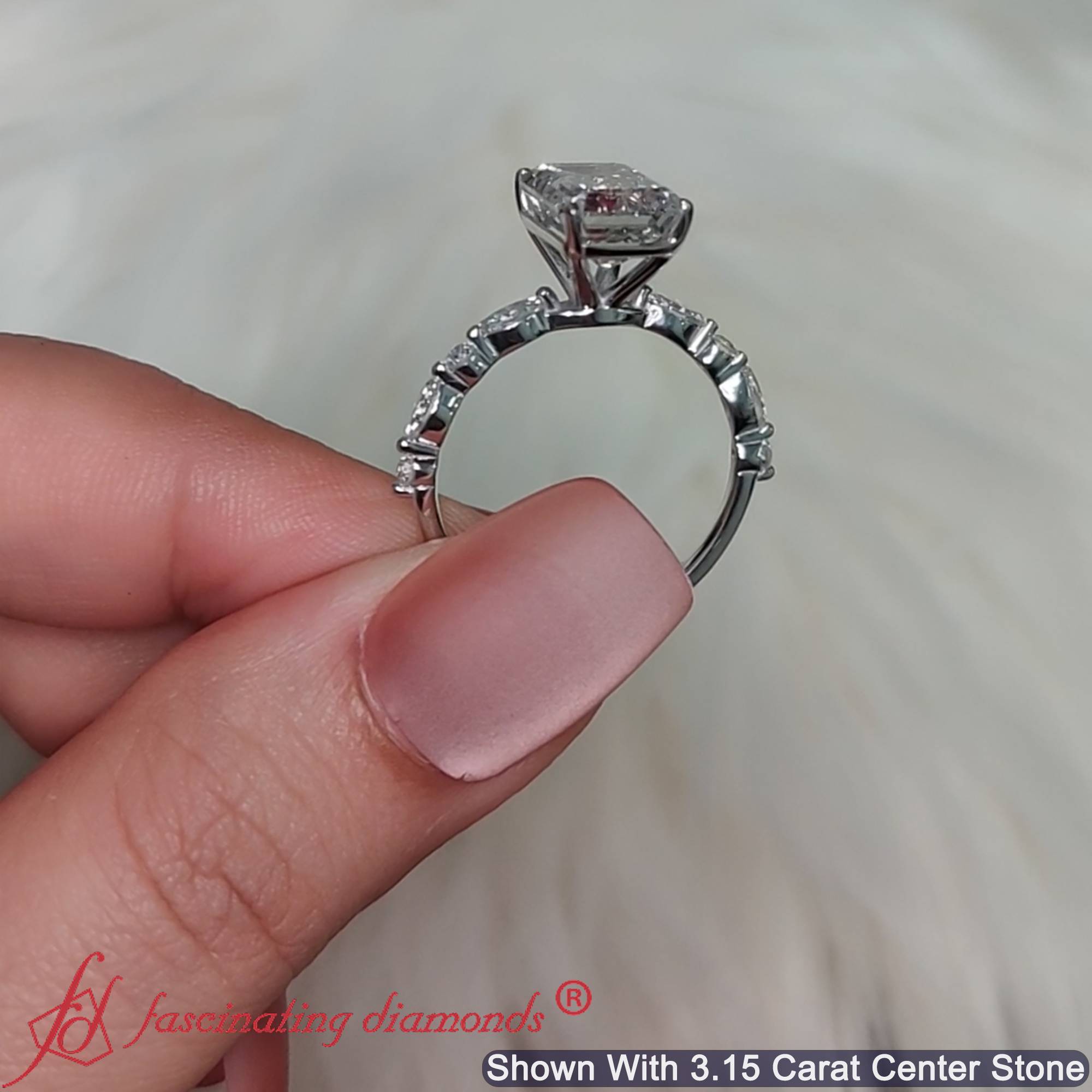 3 Carat Emerald Cut Diamond Wedding Ring with 14K White Gold White Diamond