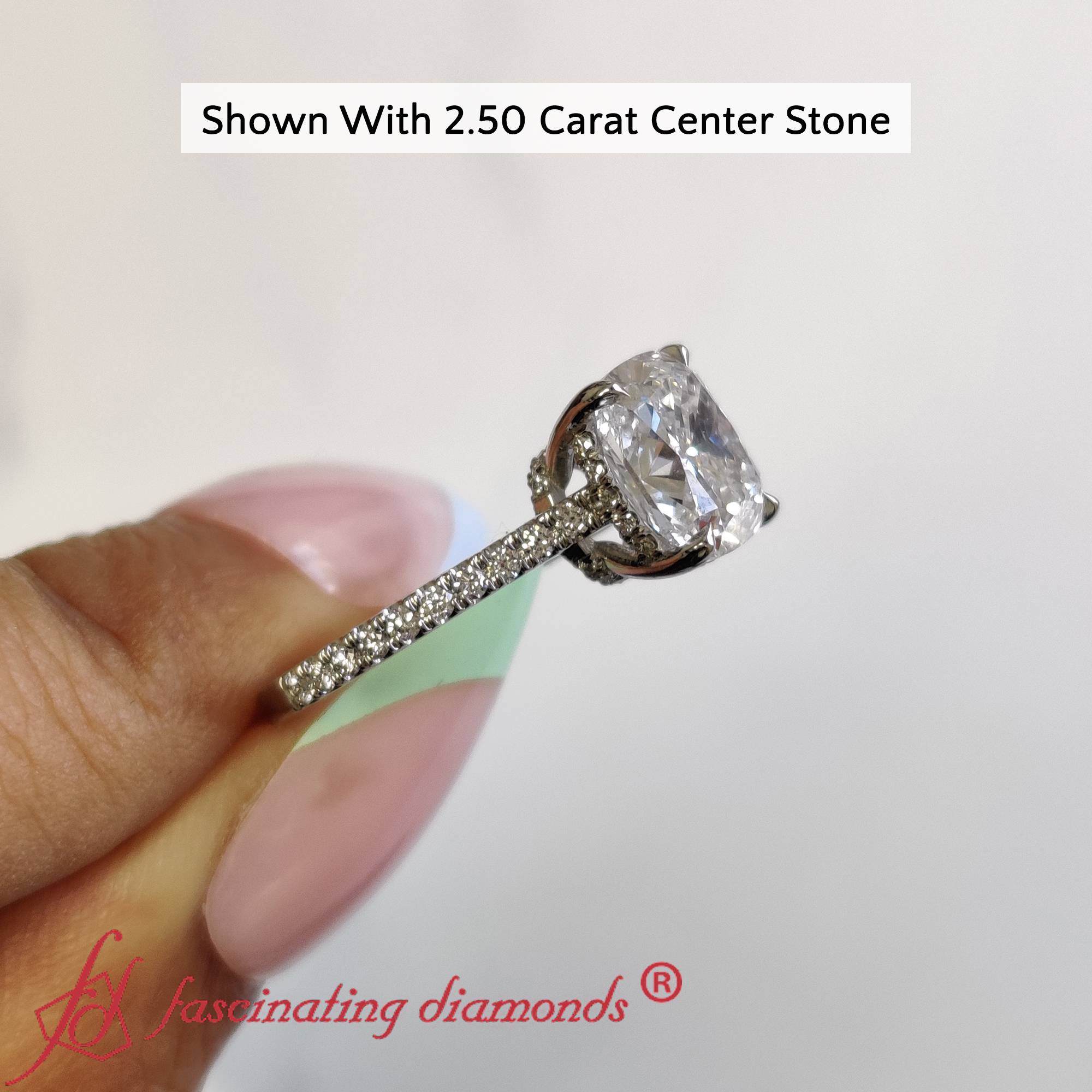 3 Carat Lab Diamond Hidden Halo Ring with 14K White Gold White Diamond
