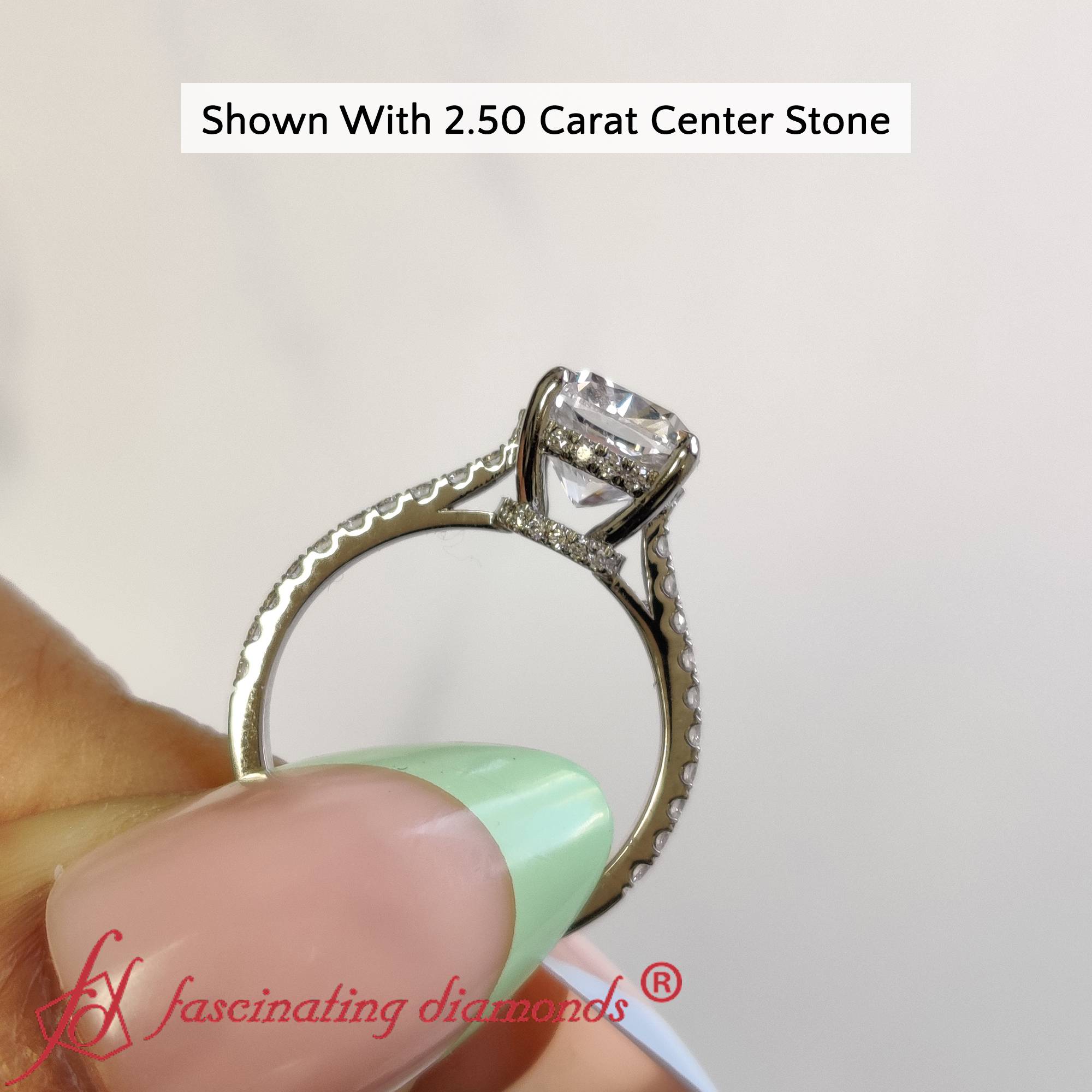 3 Carat Lab Diamond Hidden Halo Ring with 14K White Gold White Diamond