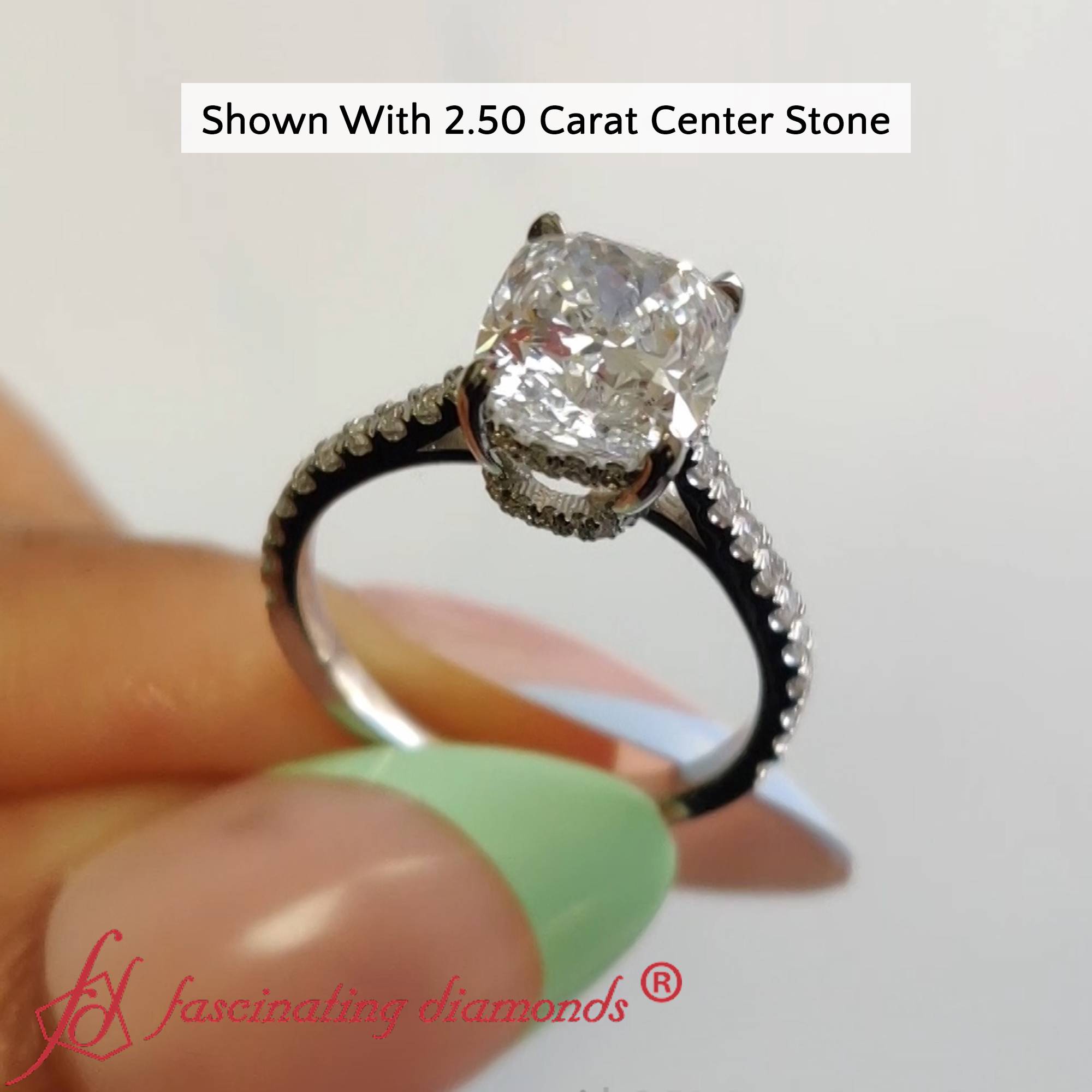 3 Carat Lab Diamond Hidden Halo Ring with 14K White Gold White Diamond