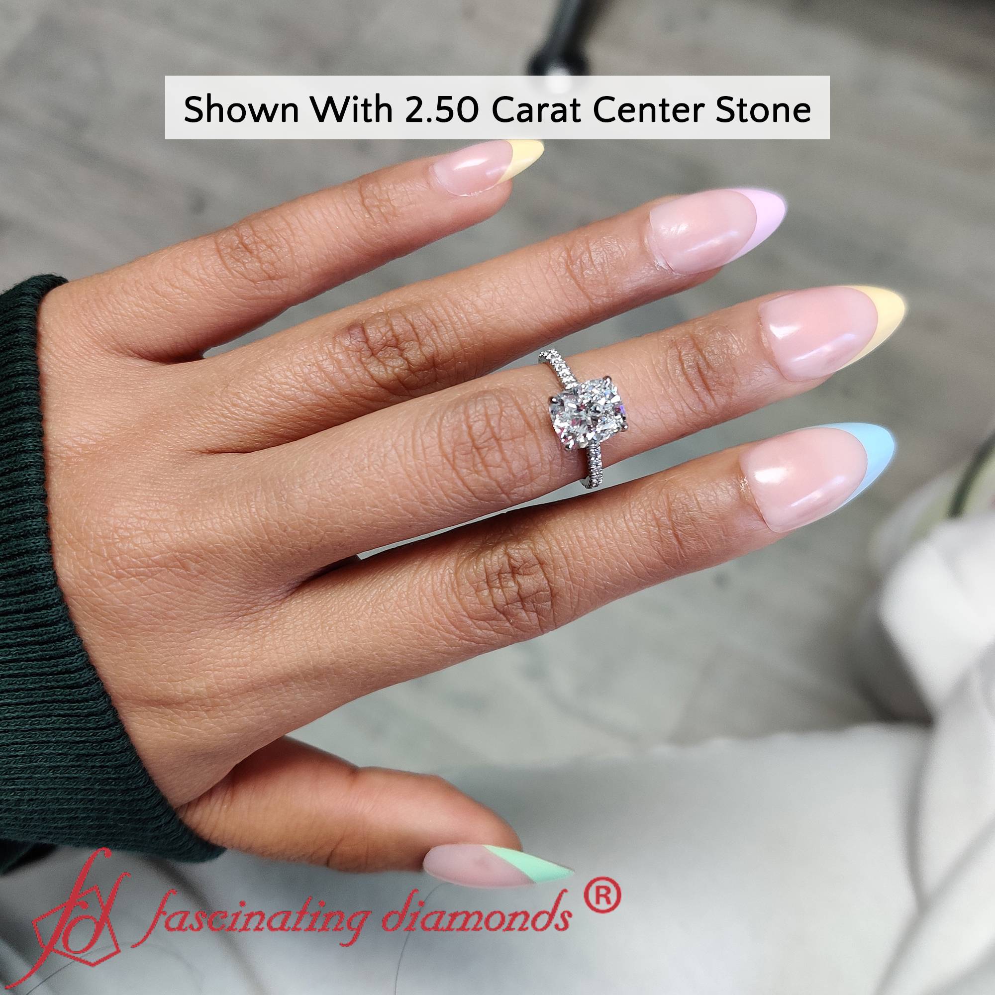 3 Carat Lab Diamond Hidden Halo Ring with 14K White Gold White Diamond
