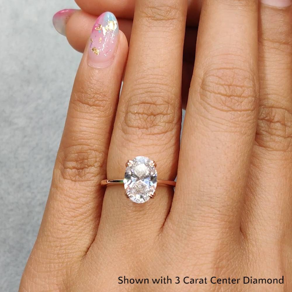 3 Ctw Oval Shaped Lab Diamond Solitaire Ring with 14K Rose Gold White Diamond