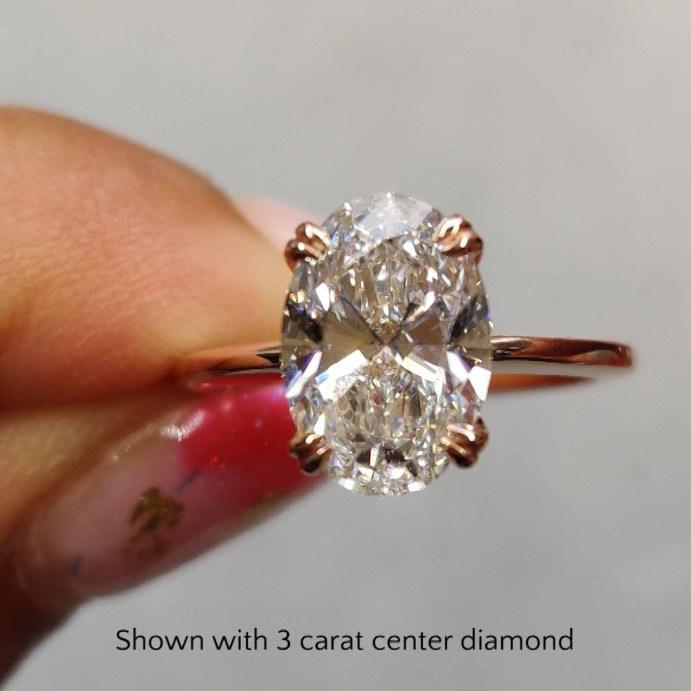 3 Ctw Oval Shaped Lab Diamond Solitaire Ring with 14K Rose Gold White Diamond