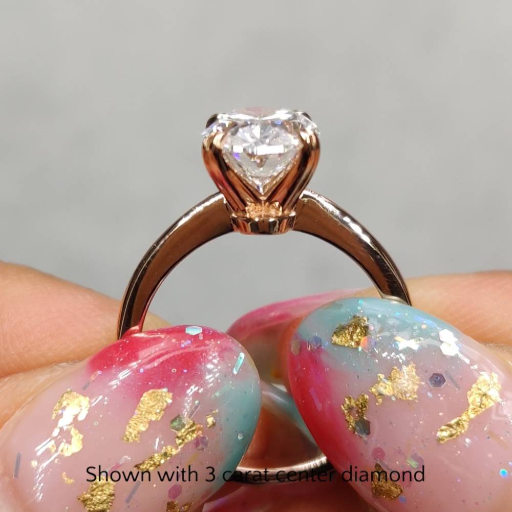 3 Ctw Oval Shaped Lab Diamond Solitaire Ring with 14K Rose Gold White Diamond