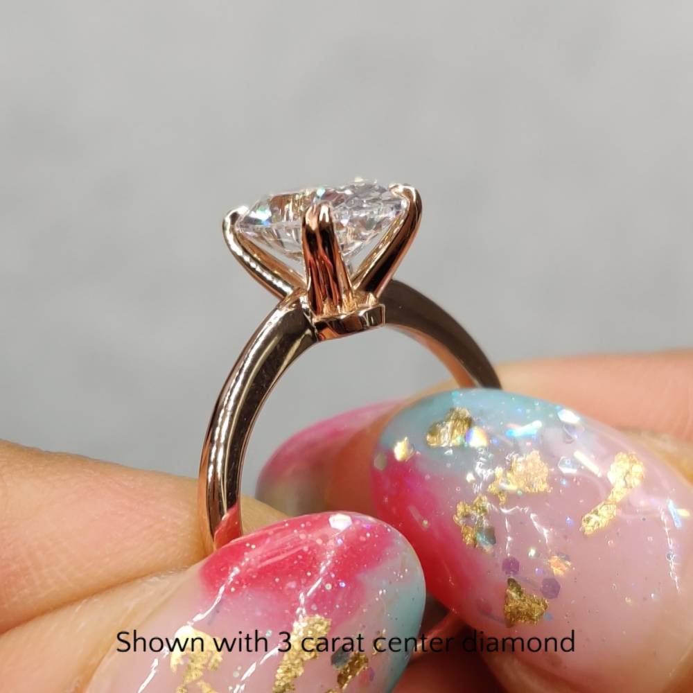 3 Ctw Oval Shaped Lab Diamond Solitaire Ring with 14K Rose Gold White Diamond