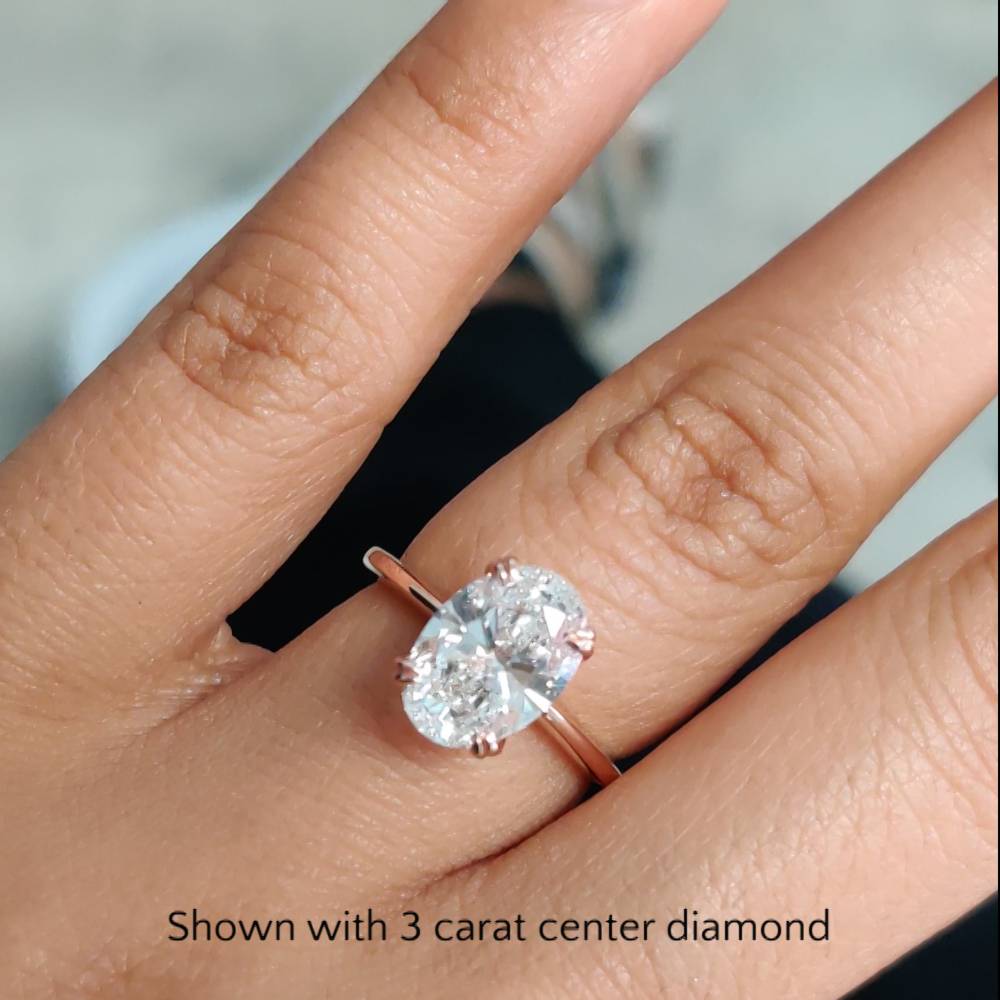 3 Ctw Oval Shaped Lab Diamond Solitaire Ring with 14K Rose Gold White Diamond