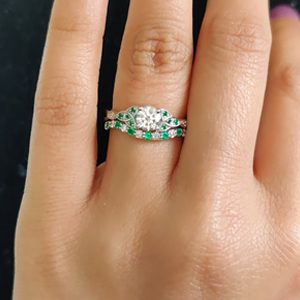 Bright Radiant / Emerald Diamond Solitaire Engagement Ring with Matching Nesting Sideband, Bridal Ring Set - Margo & Ally V Emerald Cut / Natural