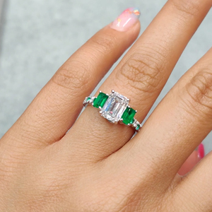 3 Stone Emerald Cut Diamond Trellis Ring
