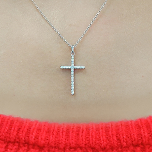 Simple diamond cross pendant in white gold FD PD10797 NL WG