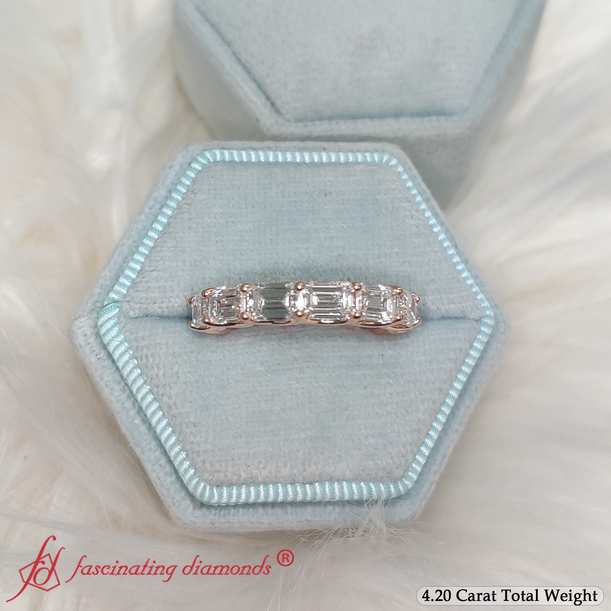 4.20 Ct. Diamond Trellis Eternity Ring with 14K Rose Gold White Diamond