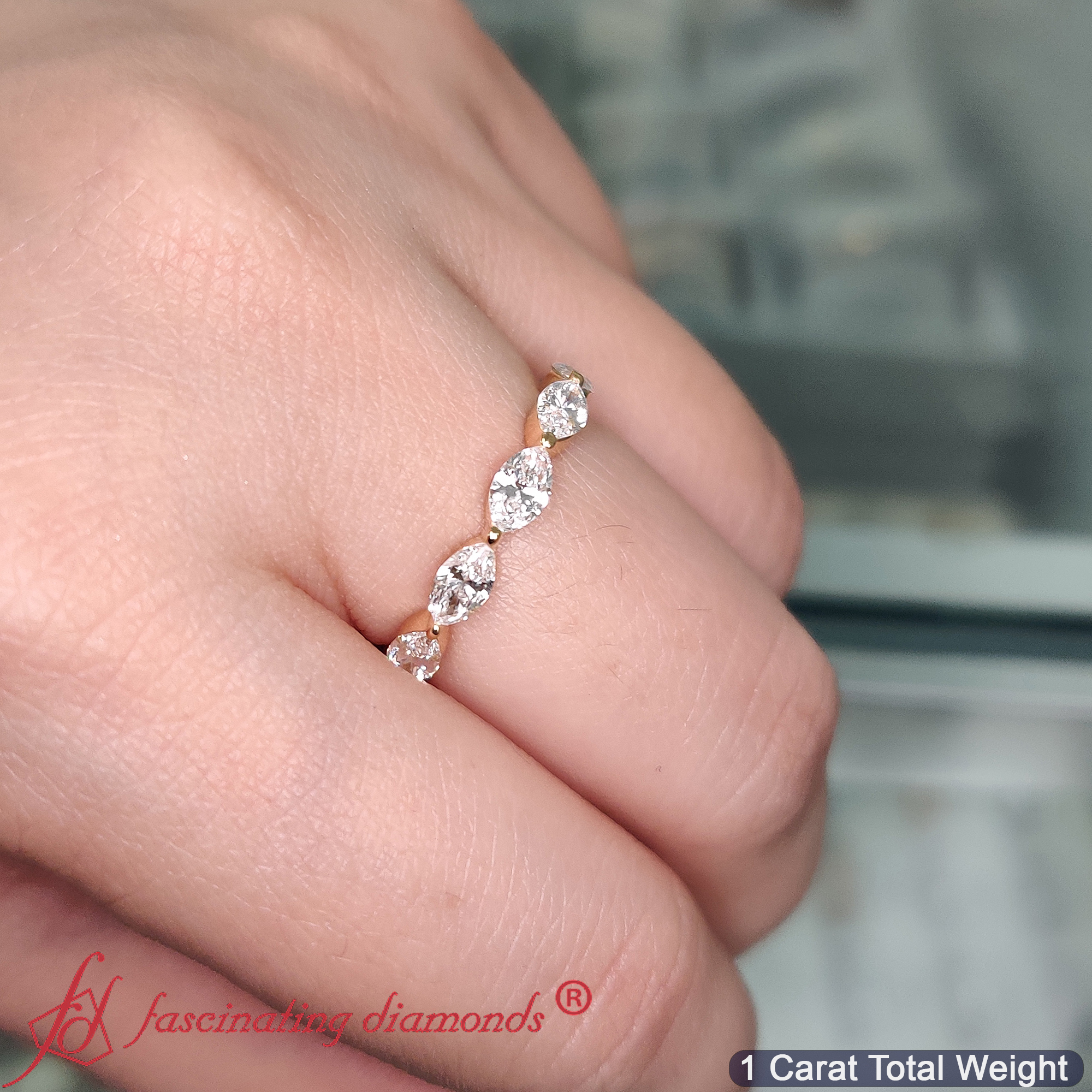 7 Stone Marquise East West 1 Carat Band with 18K Yellow Gold White Diamond