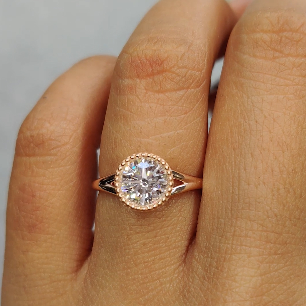Defecte omzeilen Pygmalion Antique Bezel Round Man Made Wedding Lab Diamond Engagement Ring In 14K  Rose Gold | Fascinating Diamonds