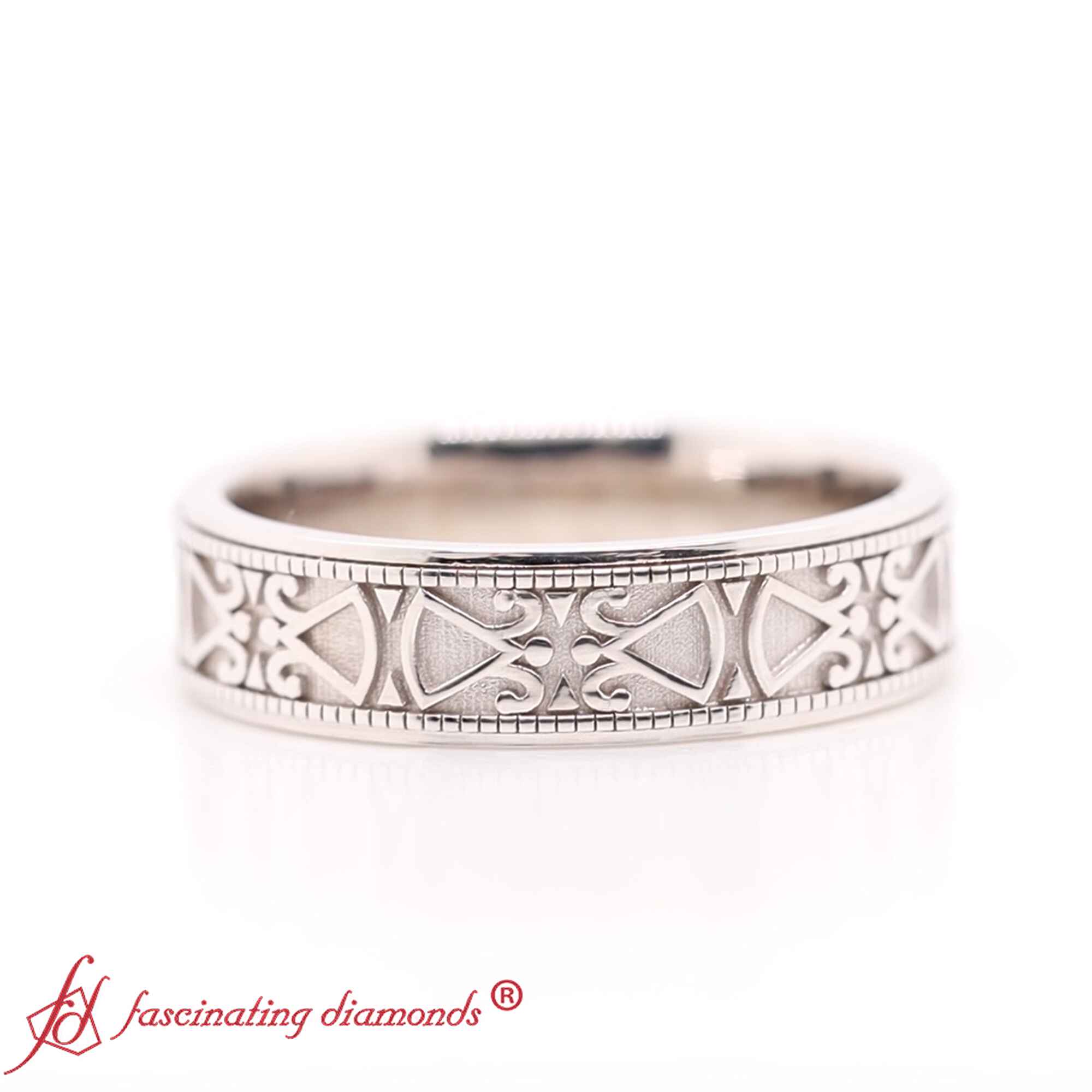 Antique Design Wedding Band with 14K White Gold undefined