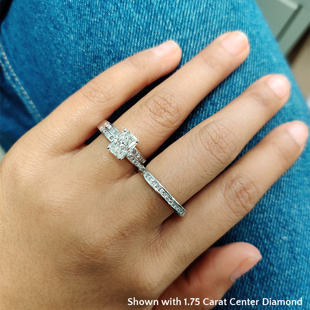 Channel 2 Row Radiant Cut Diamond Engagement Ring In 18K White Gold