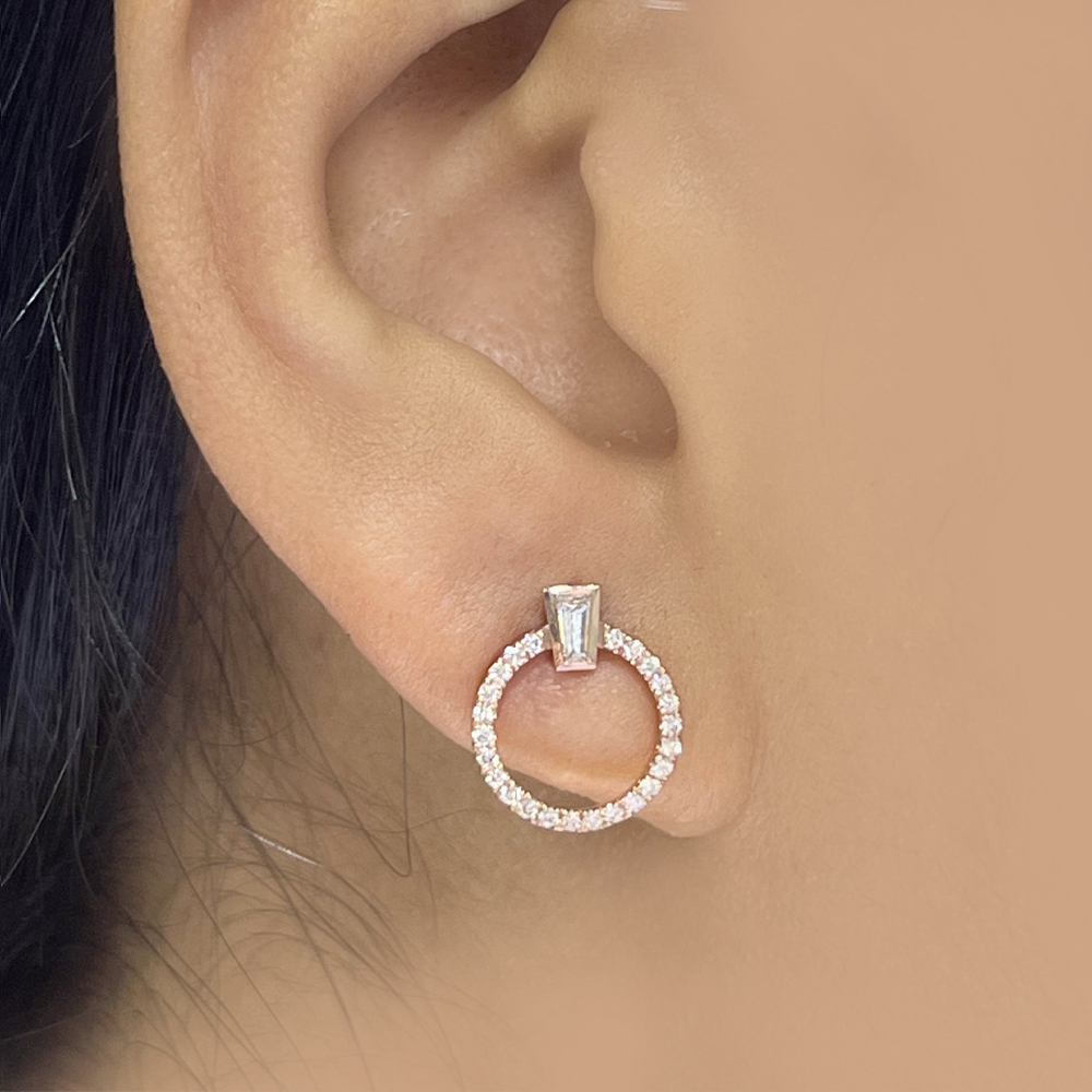 Circle Stud Diamond Earring In 14K Rose Gold