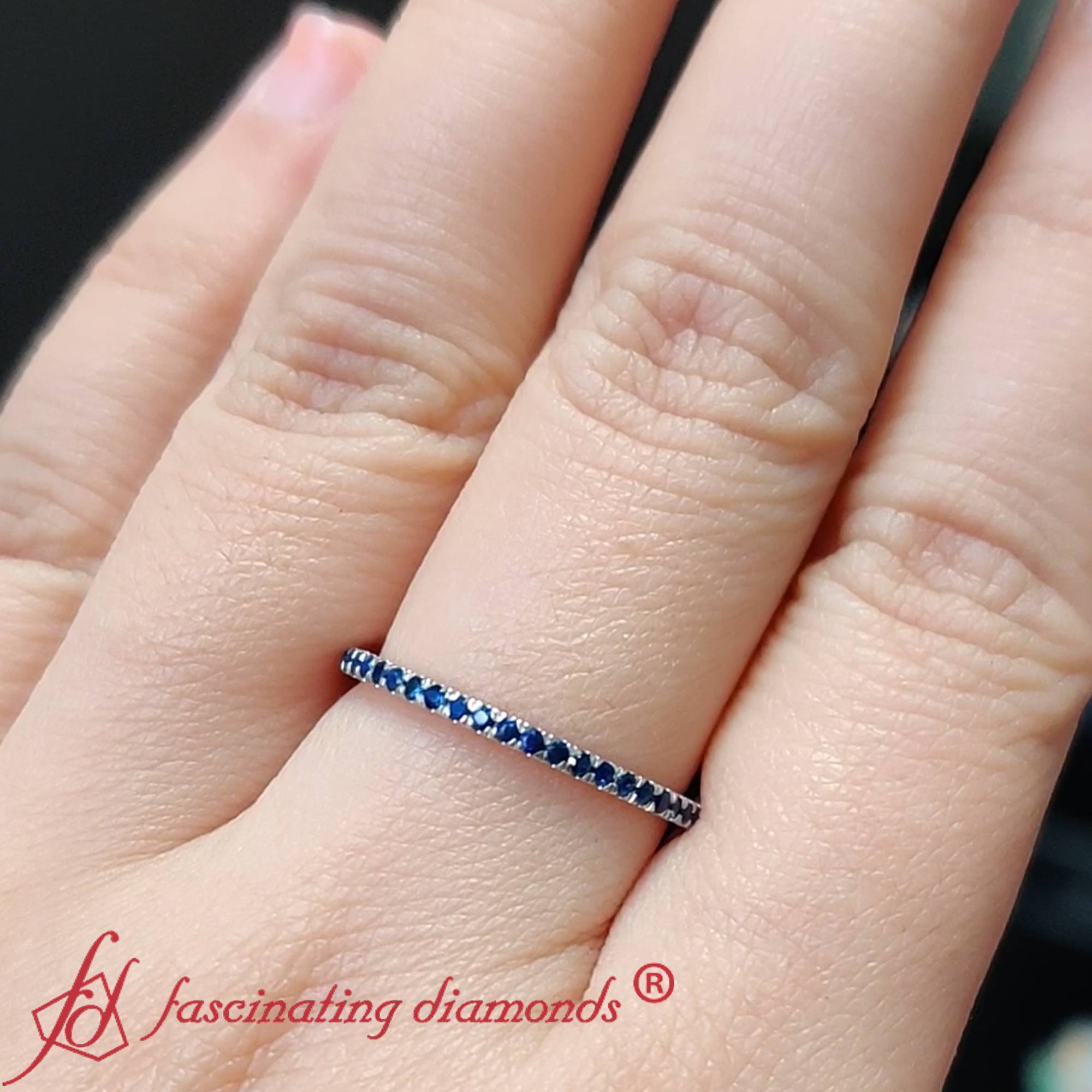 Delicate Gemstone Band with Blue Sapphire in 14K White Gold