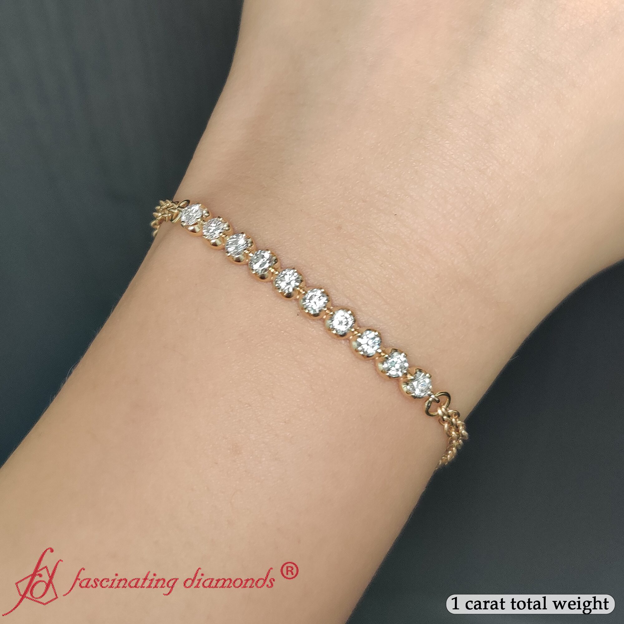 Diamond Anniversary Chain Bracelet with 14K Yellow Gold White Diamond