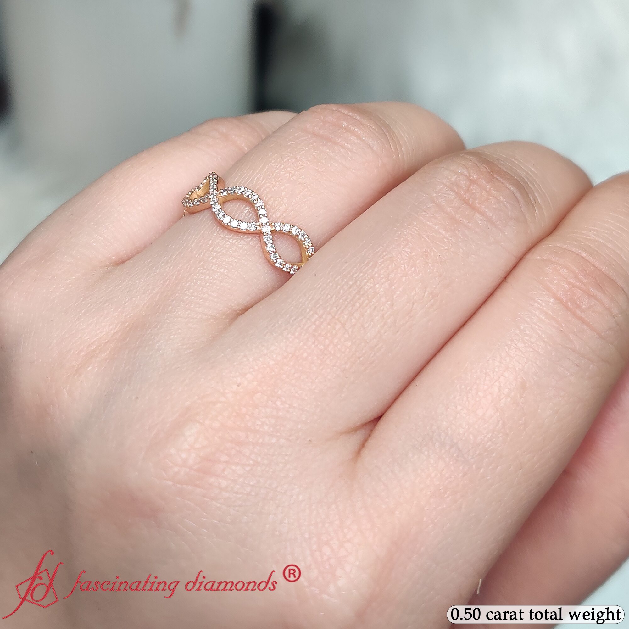 Eternity Infinity Diamond Promise Ring with 14K Rose Gold White Diamond