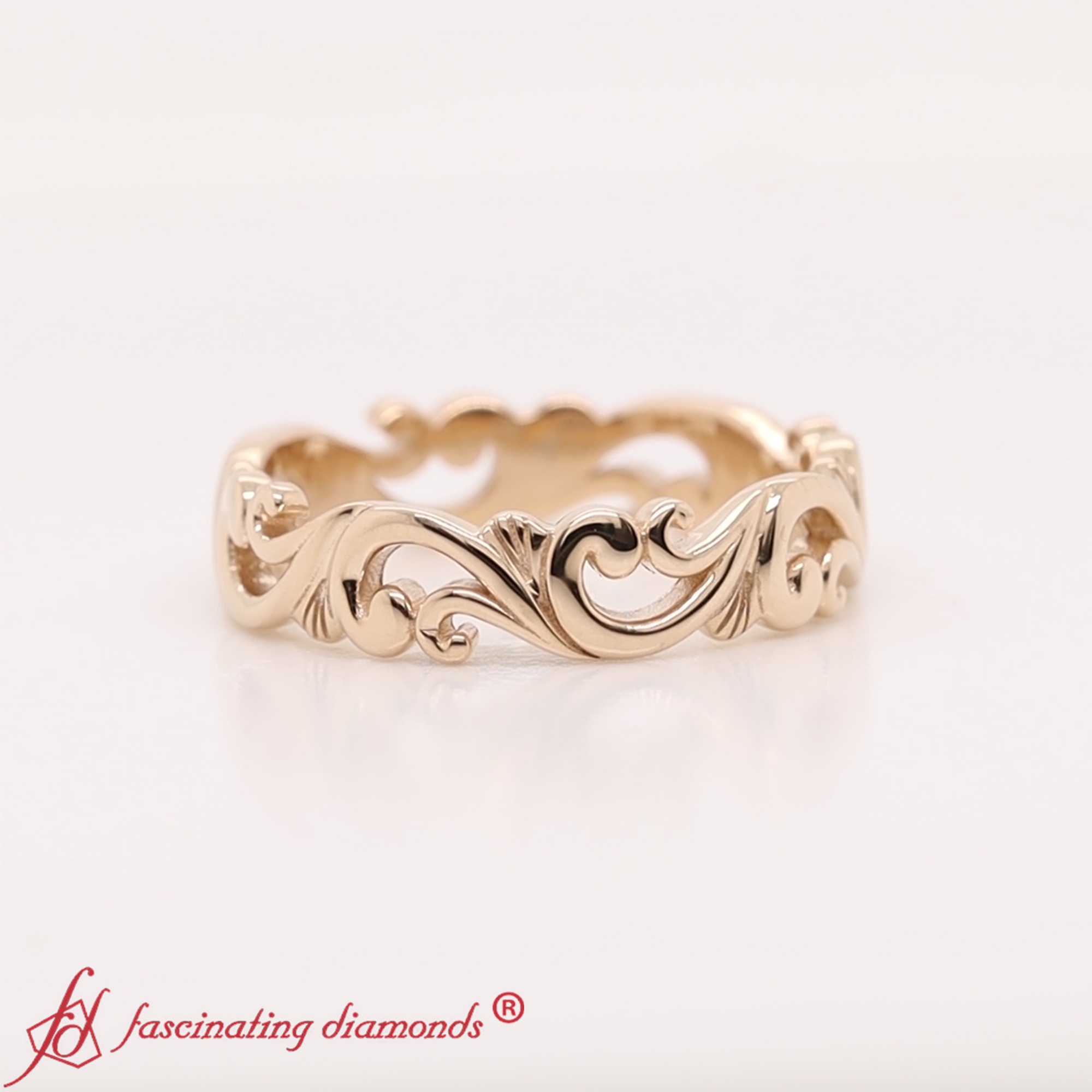 Filigree Simple Wedding Band with 14K Yellow Gold undefined