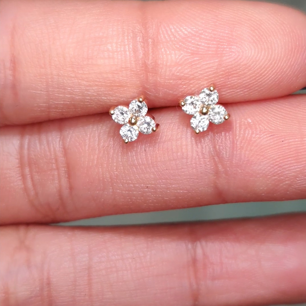 Four Petal Diamond Stud Earring For Women In 14K Yellow Gold
