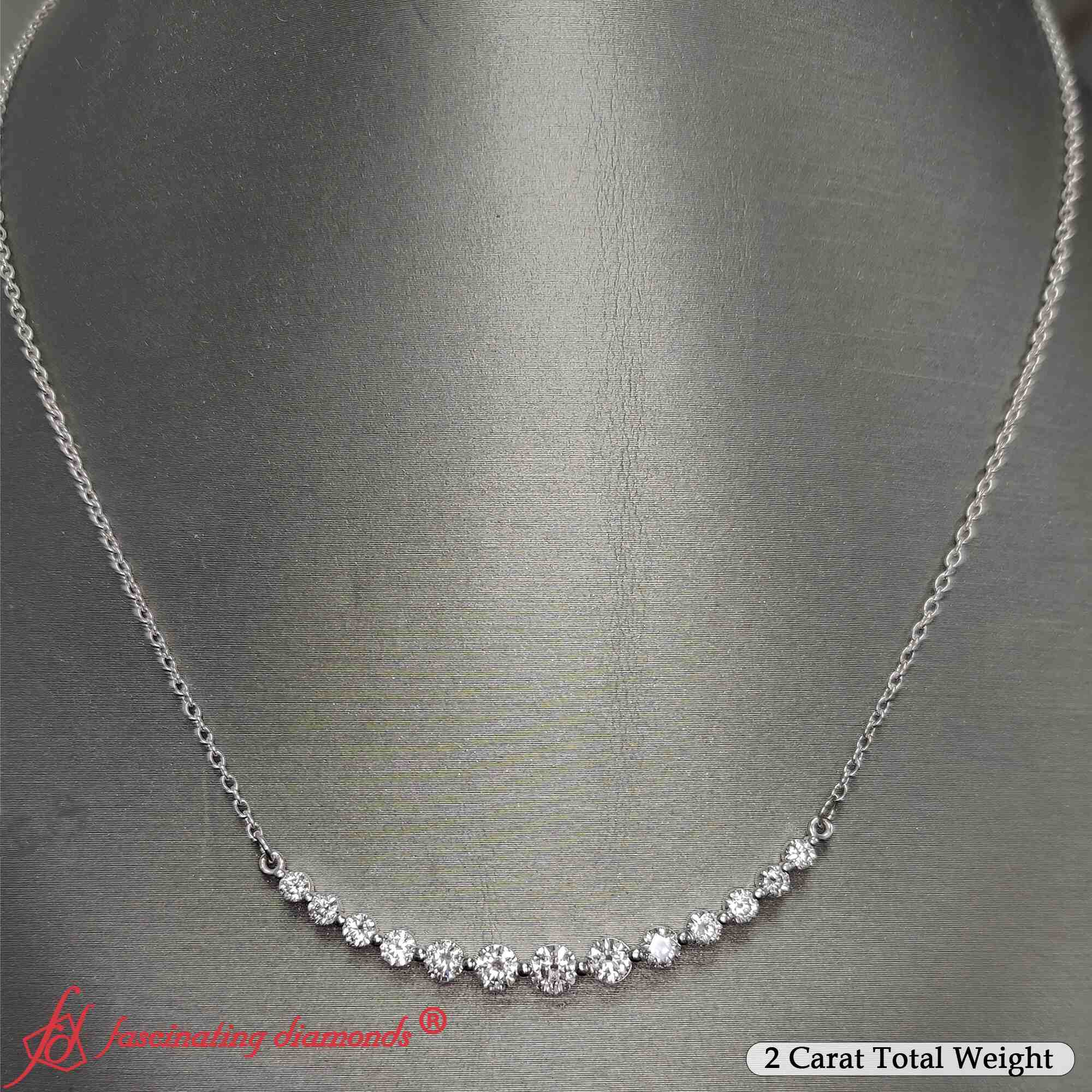 Graduated Straight Line Diamond Necklace with 14K White Gold White Diamond