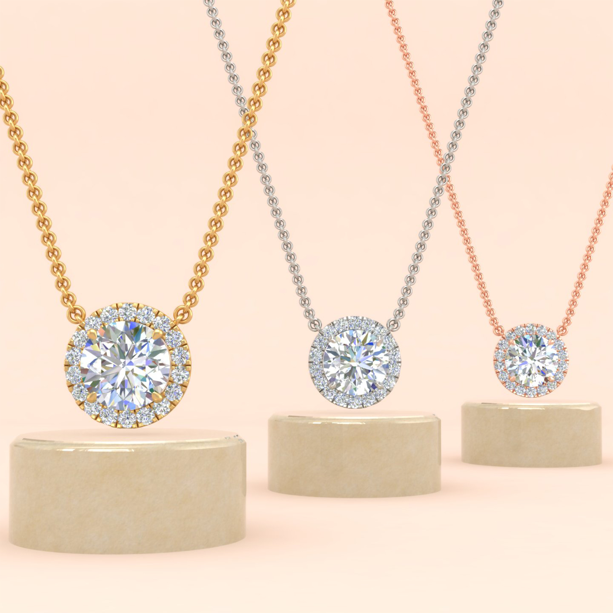 Three Stone Drop Halo Diamond Pendant [SP86] | USA Jewels