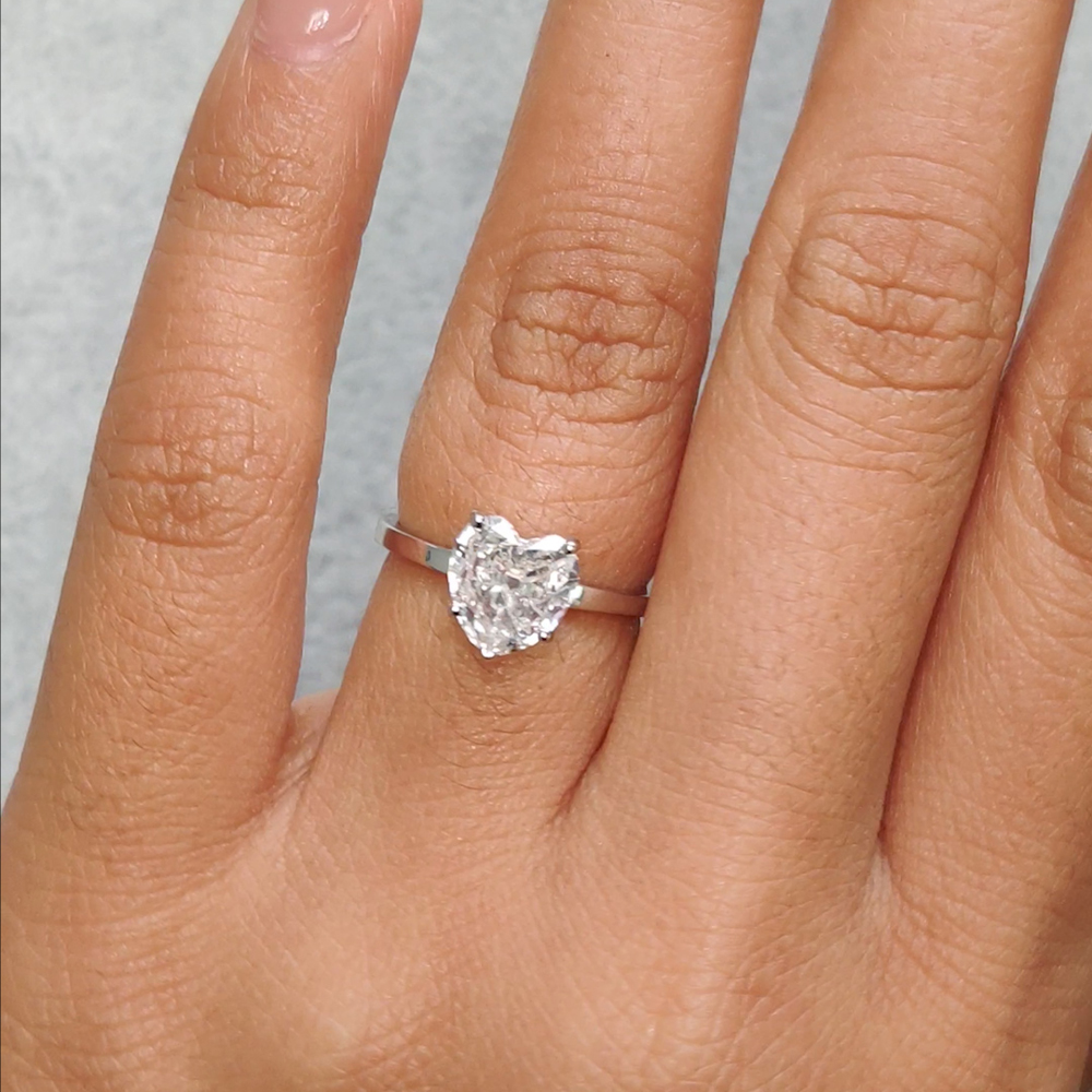 Heart Shaped Thin Classic Solitaire Engagement Ring In 18K White Gold