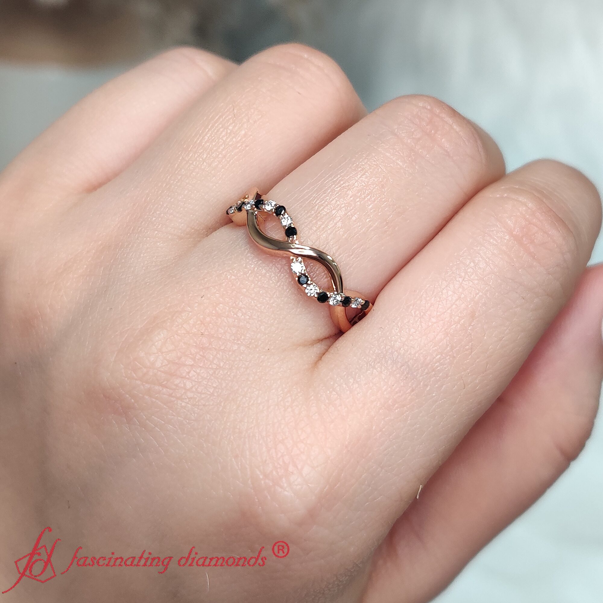 Unusual Wedding Rings with 14K Rose Gold Black Diamond