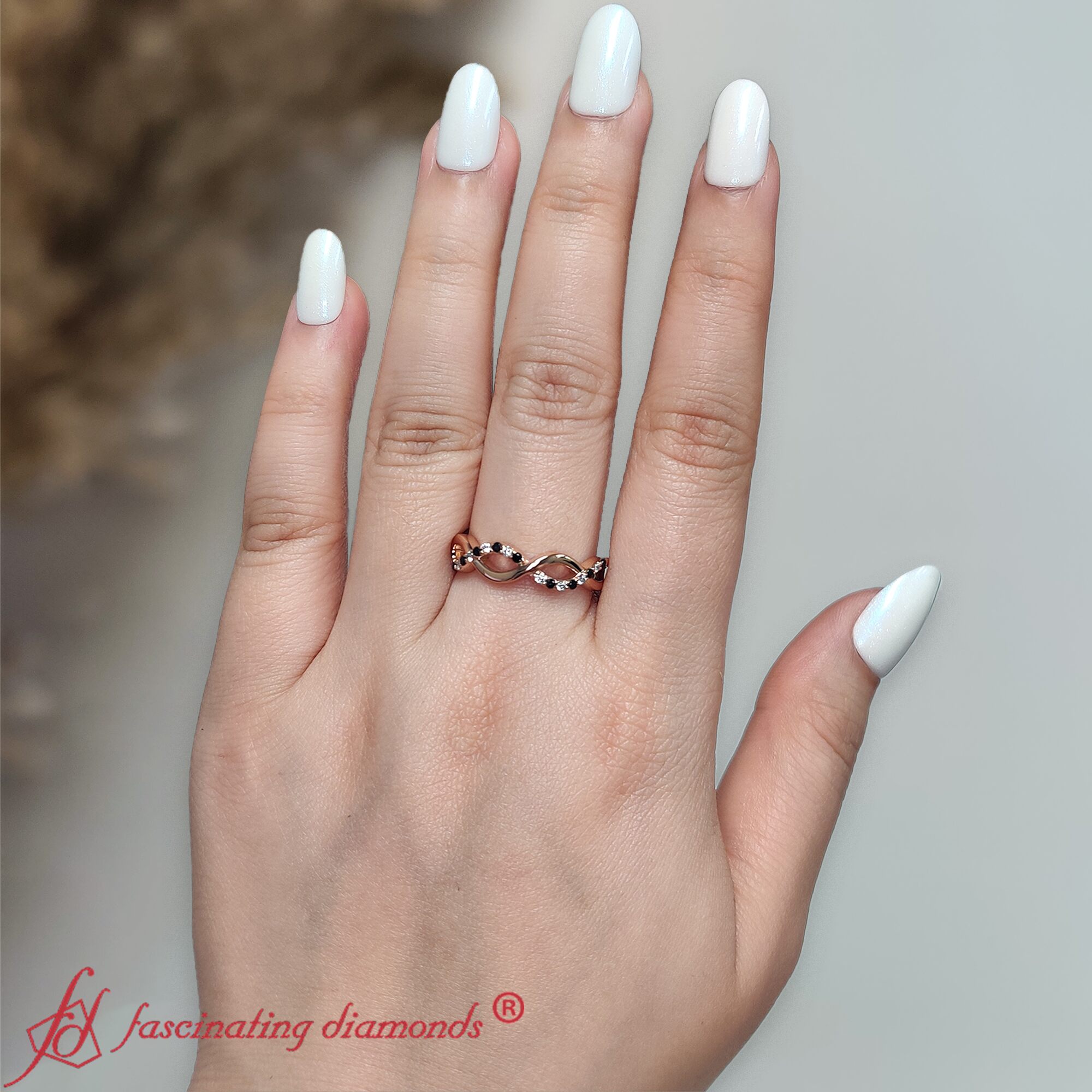 Unusual Wedding Rings with 14K Rose Gold Black Diamond