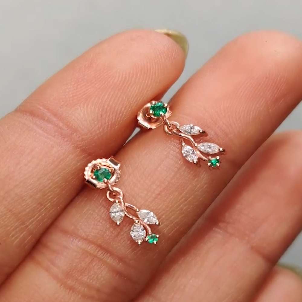 Marquise Emerald Drop Stud Earring In 14K Rose Gold