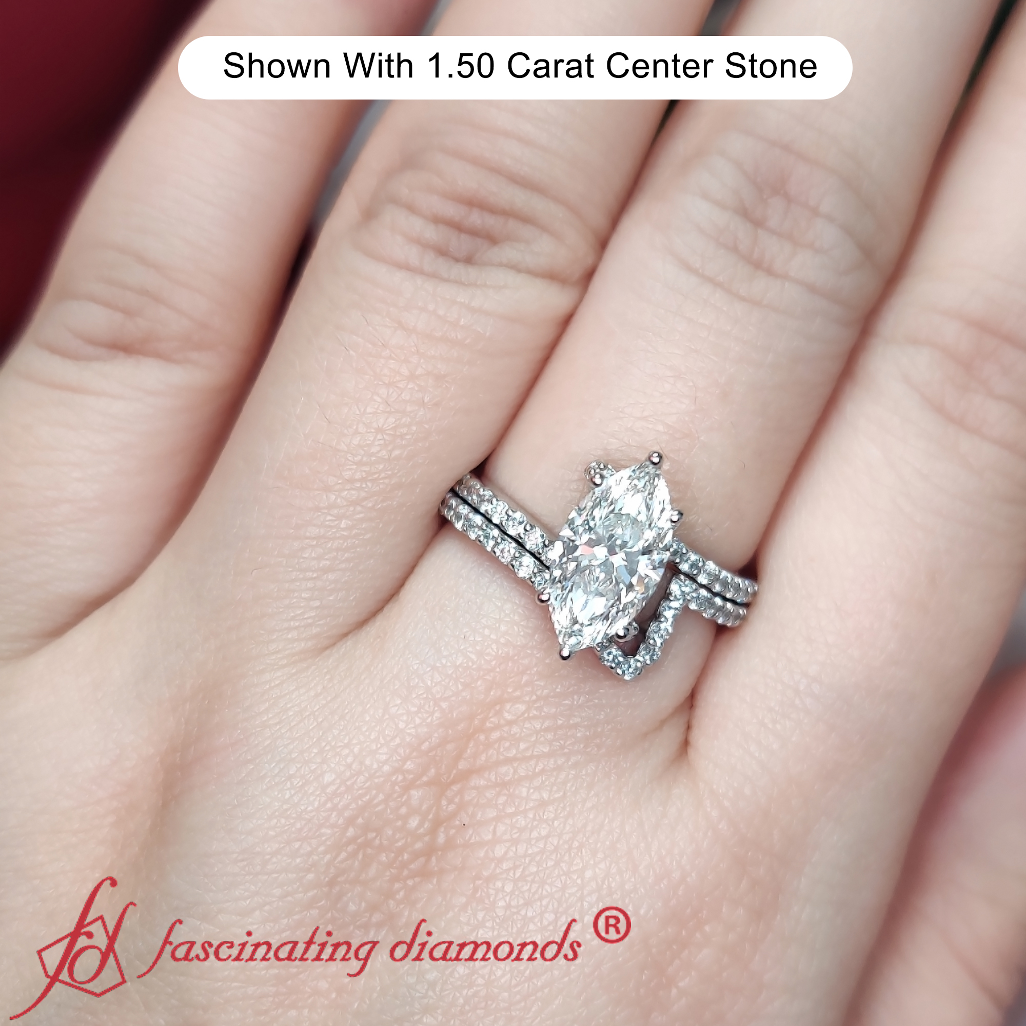 Marquise Shaped Petite Bypass Bridal Ring Set with White Diamond in 14K White Gold