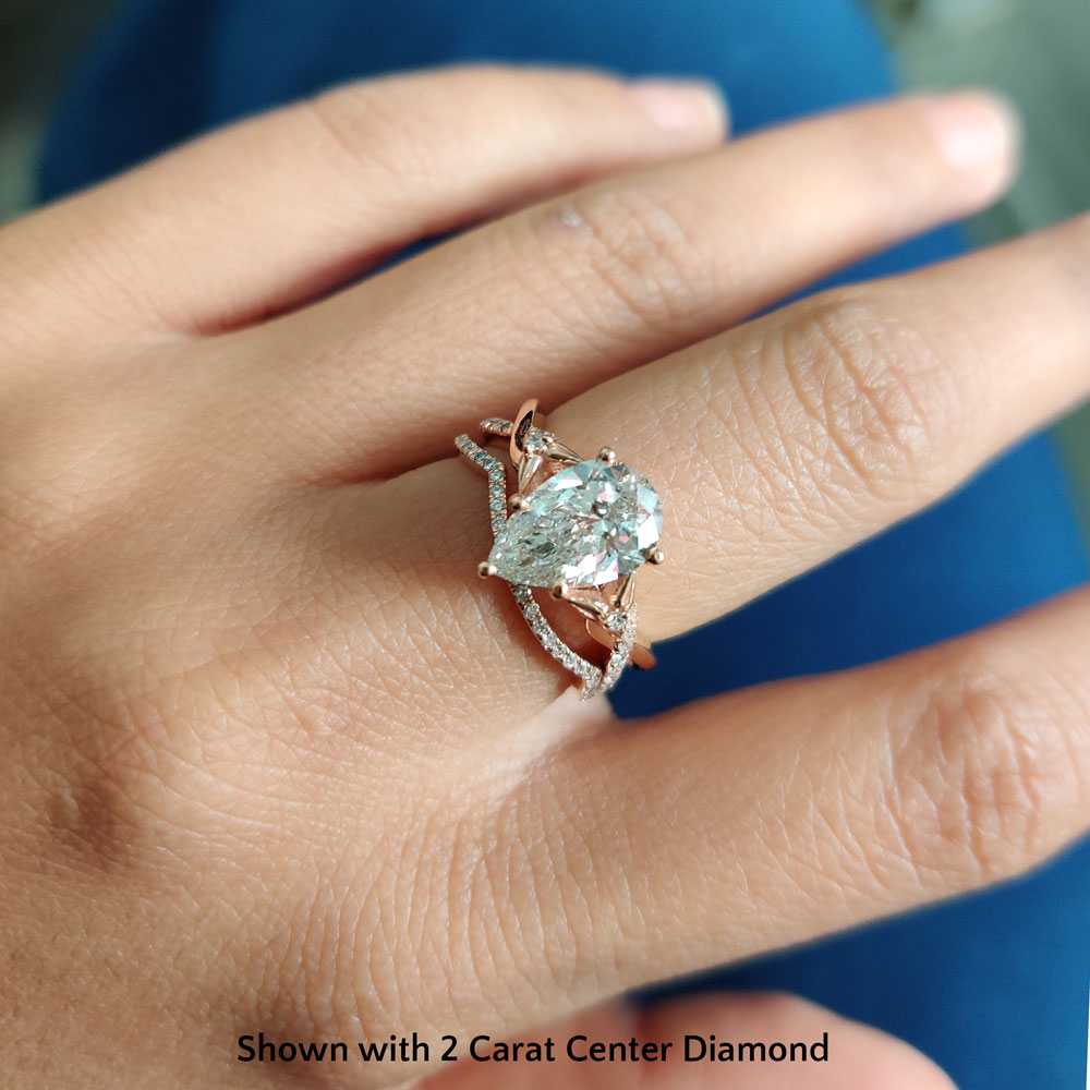 Pear Shaped Nature Inspired Twisted Bridal Set with White Diamond in 14K Rose Gold
