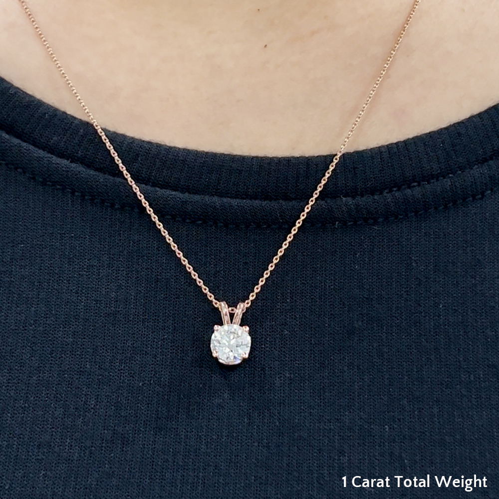 1 Carat Lab Diamond 4 Prong Pendant with 14K Rose Gold White Diamond