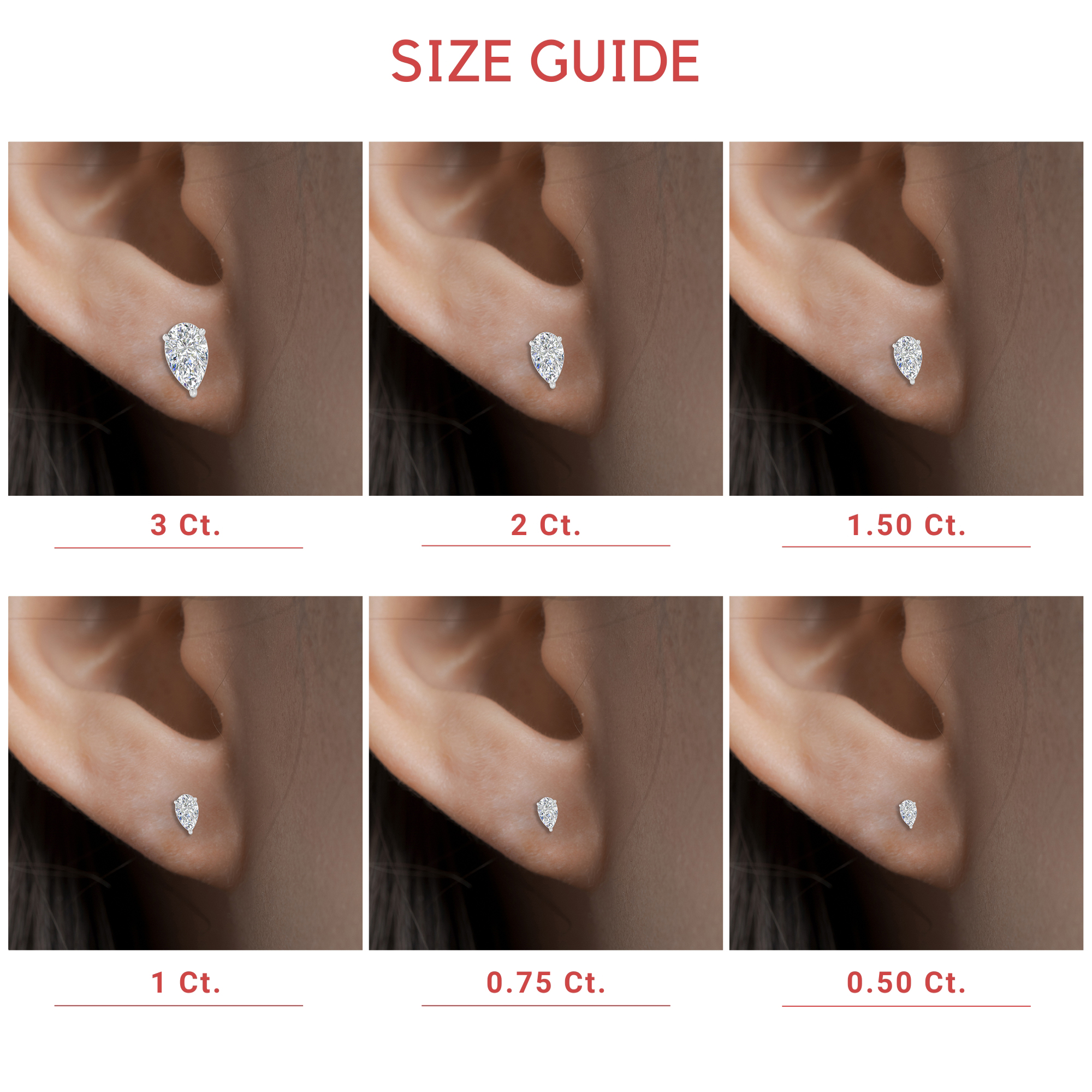 Pear Cut 3 Prong Earring Diamond 2 Carat with 14K White Gold White Diamond