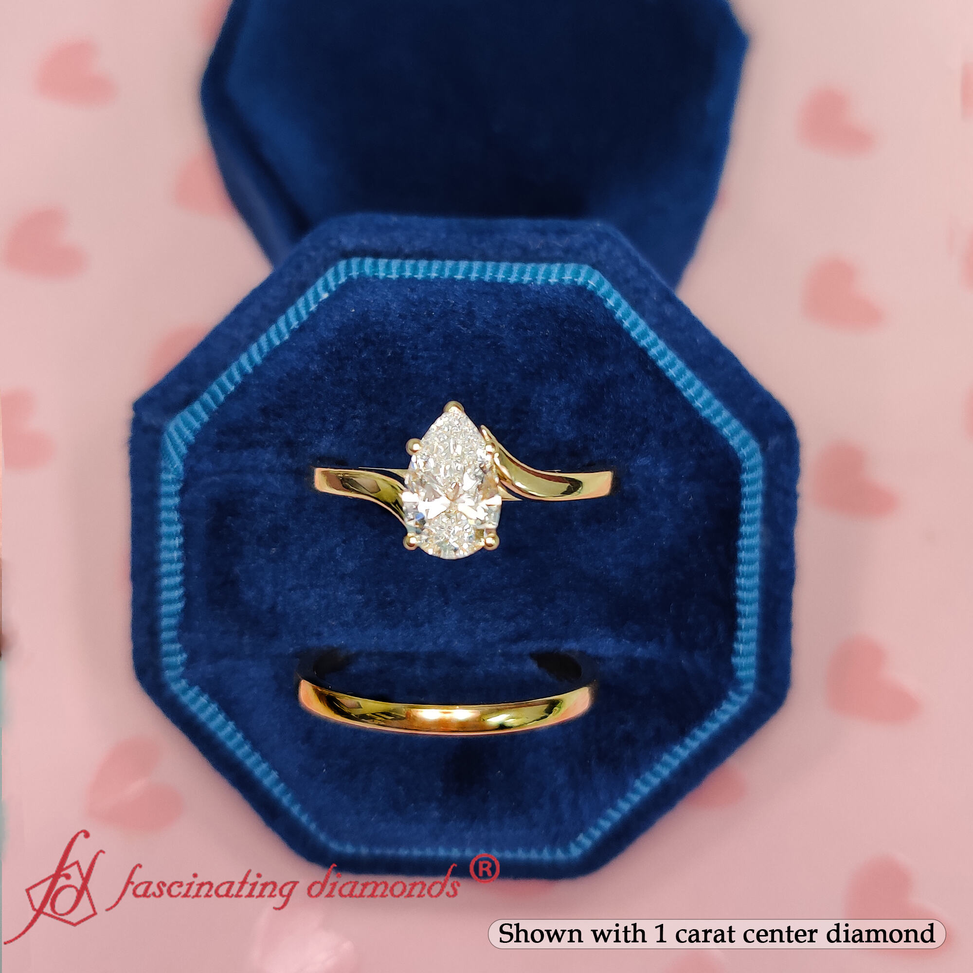 Pear Shaped Simple Solitaire Wedding Set with undefined in 14K Yellow Gold