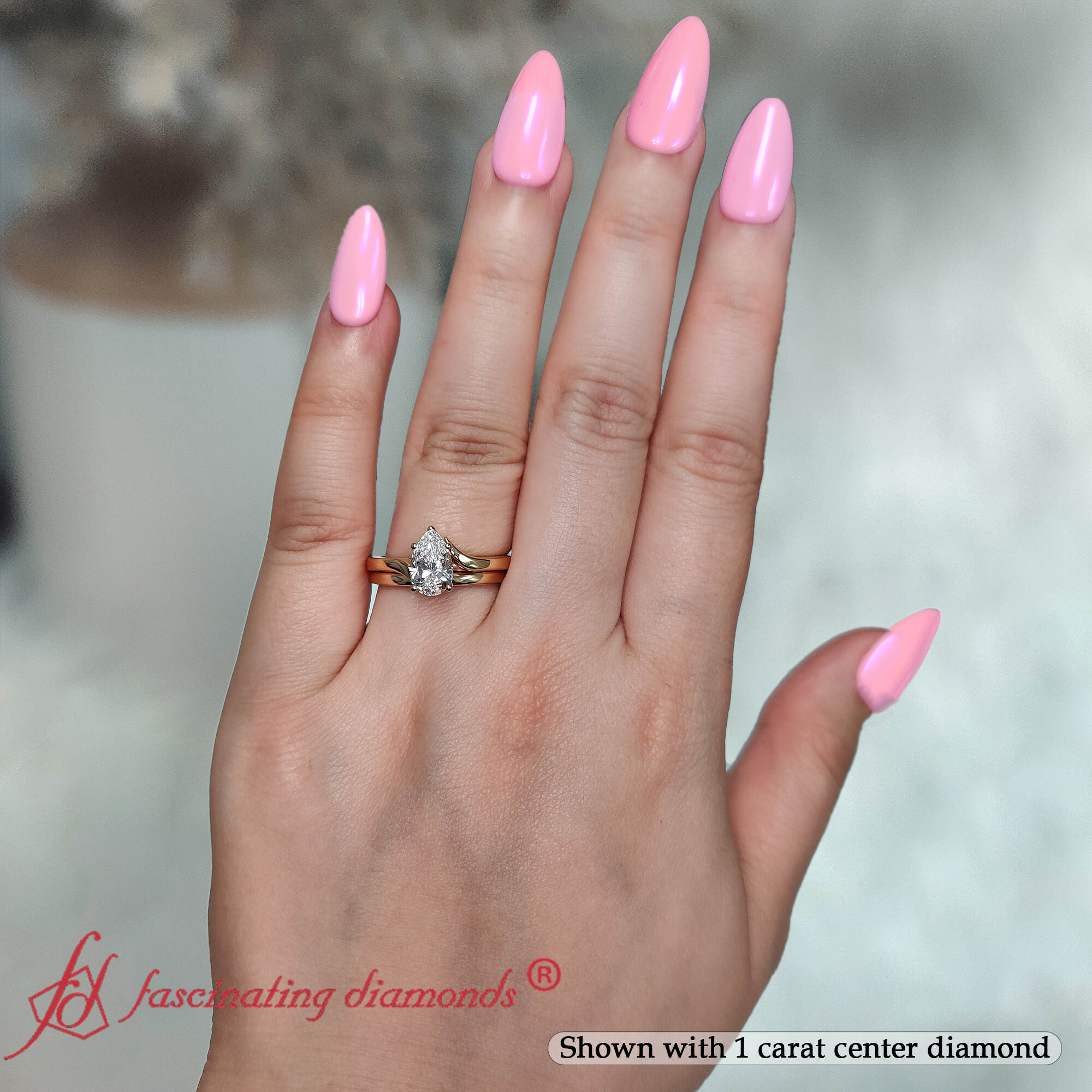 Pear Shaped Simple Solitaire Wedding Set with undefined in 14K Yellow Gold