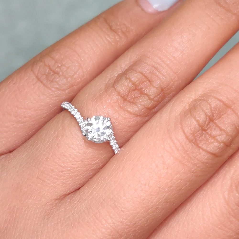 Two-Stone Round Brilliant Diamond Engagement Rings 18K Gold 0.42 / White Gold