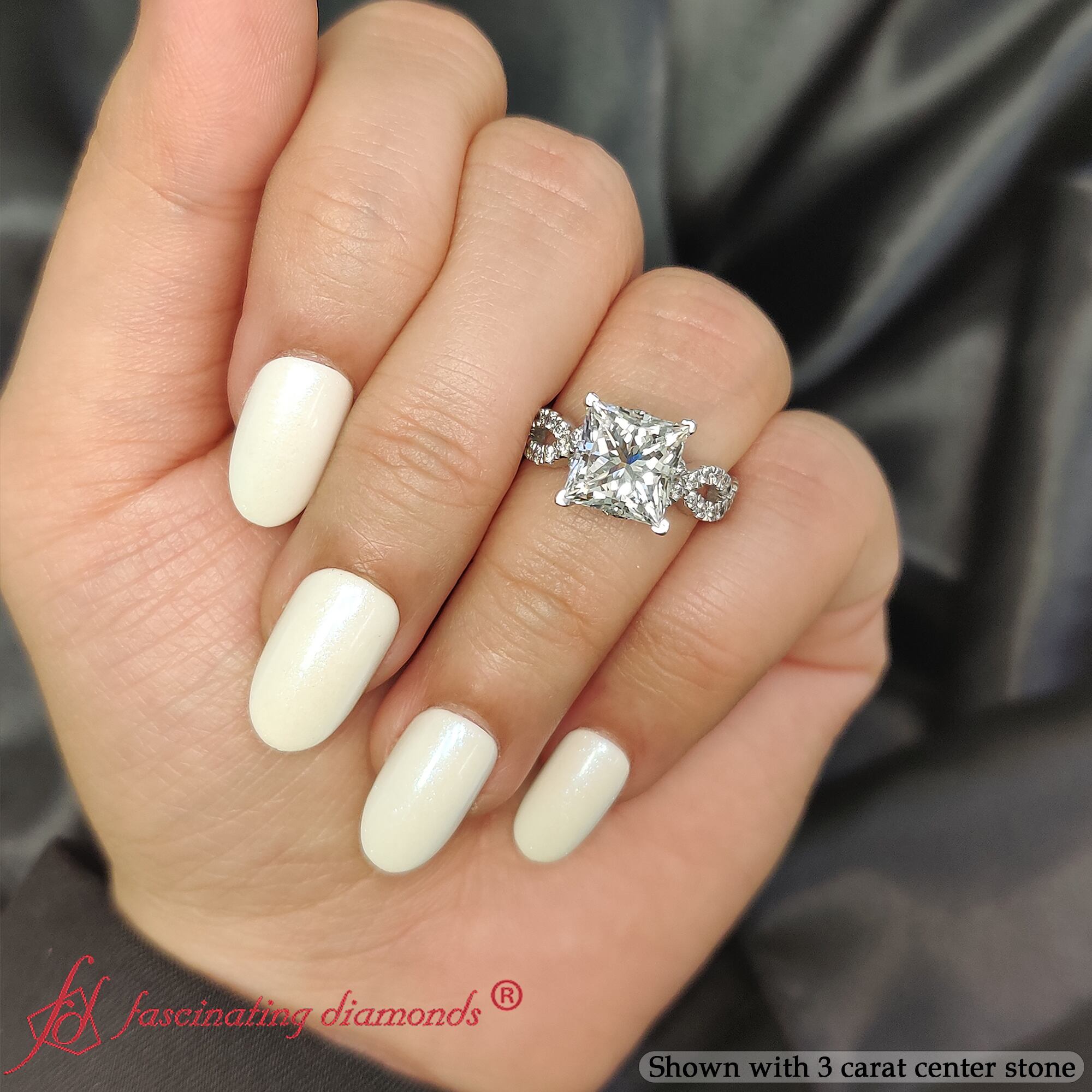 Princess Shaped Infinity Split Engagement Ring with White Diamond in 14K White Gold